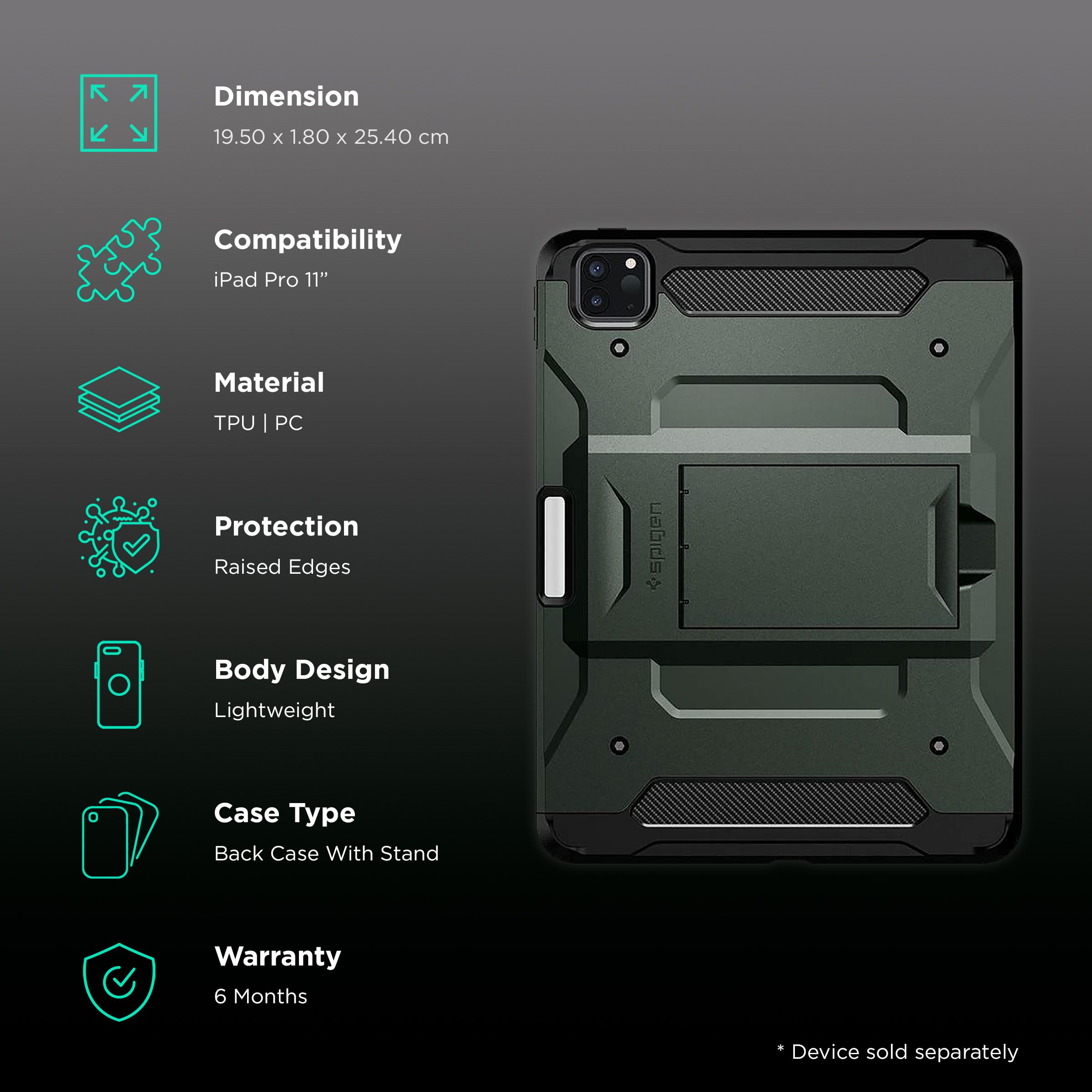 spigen Tough Armor Pro Polycarbonate & Carbon Fiber Back Cover for Apple iPad Pro 11 Inch (Air Cushion Technology, Black) spigen Tough Armor Pro Polycarbonate & Carbon Fiber Back Cover for Apple iPad Pro 11 Inch (Air Cushion Technology, Black)_2
