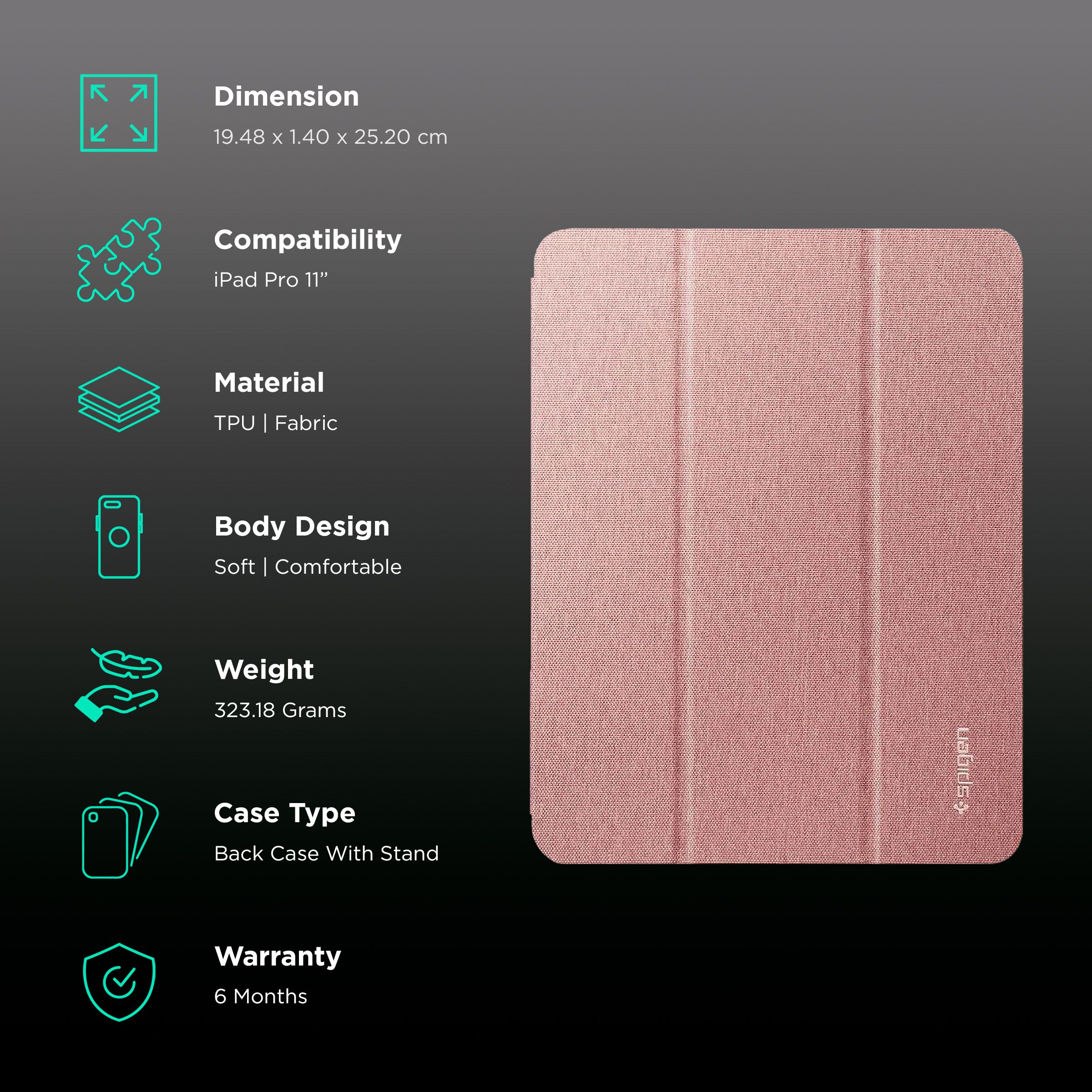 spigen Urban Fit Nylon Flip Cover for Apple iPad Pro 11 Inch (Pencil Holder, Rose Gold) spigen Urban Fit Nylon Flip Cover for Apple iPad Pro 11 Inch (Pencil Holder, Rose Gold)_2
