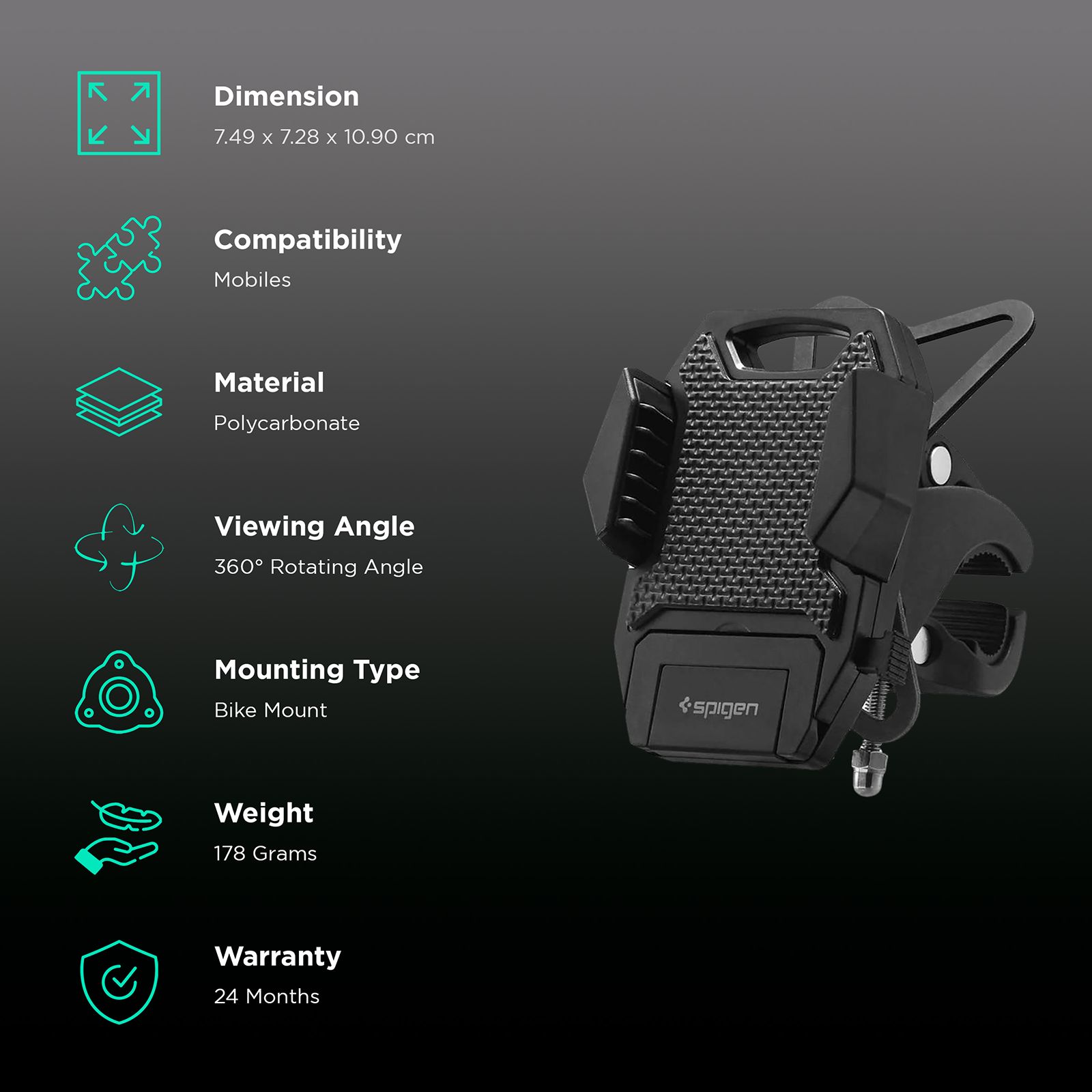 spigen Velo A251 Bike Mount Mobile Holder (Rubber Clips, 000CD20875, Black) spigen Velo A251 Bike Mount Mobile Holder (Rubber Clips, 000CD20875, Black)_3