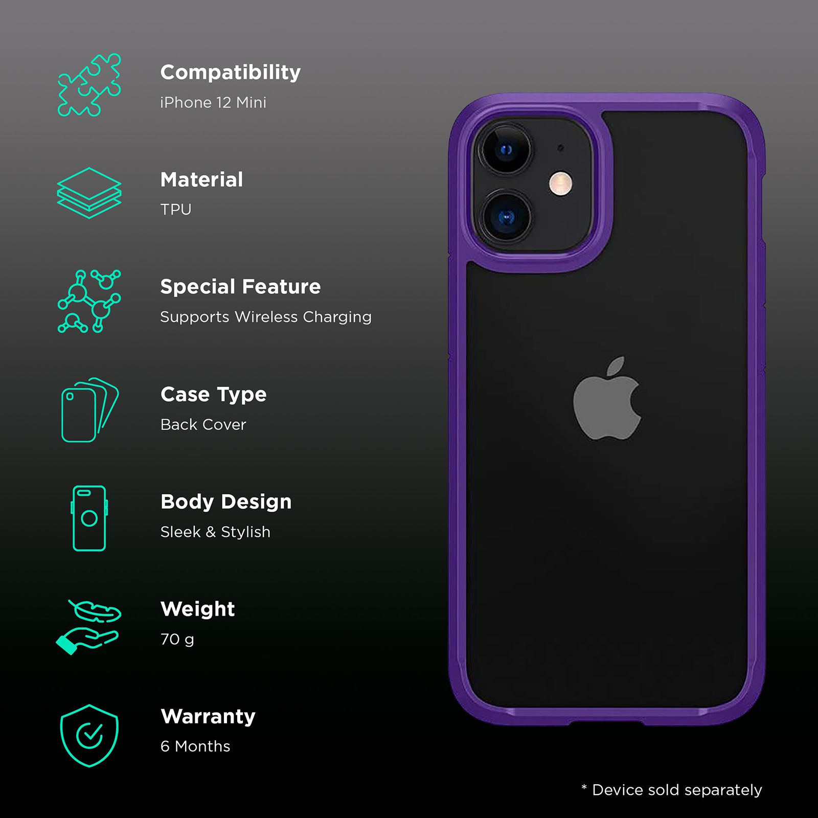spigen Crystal Hybrid TPU Back Cover for Apple iPhone 12 Mini (Wireless Charging, Hydrangea Purple)_2