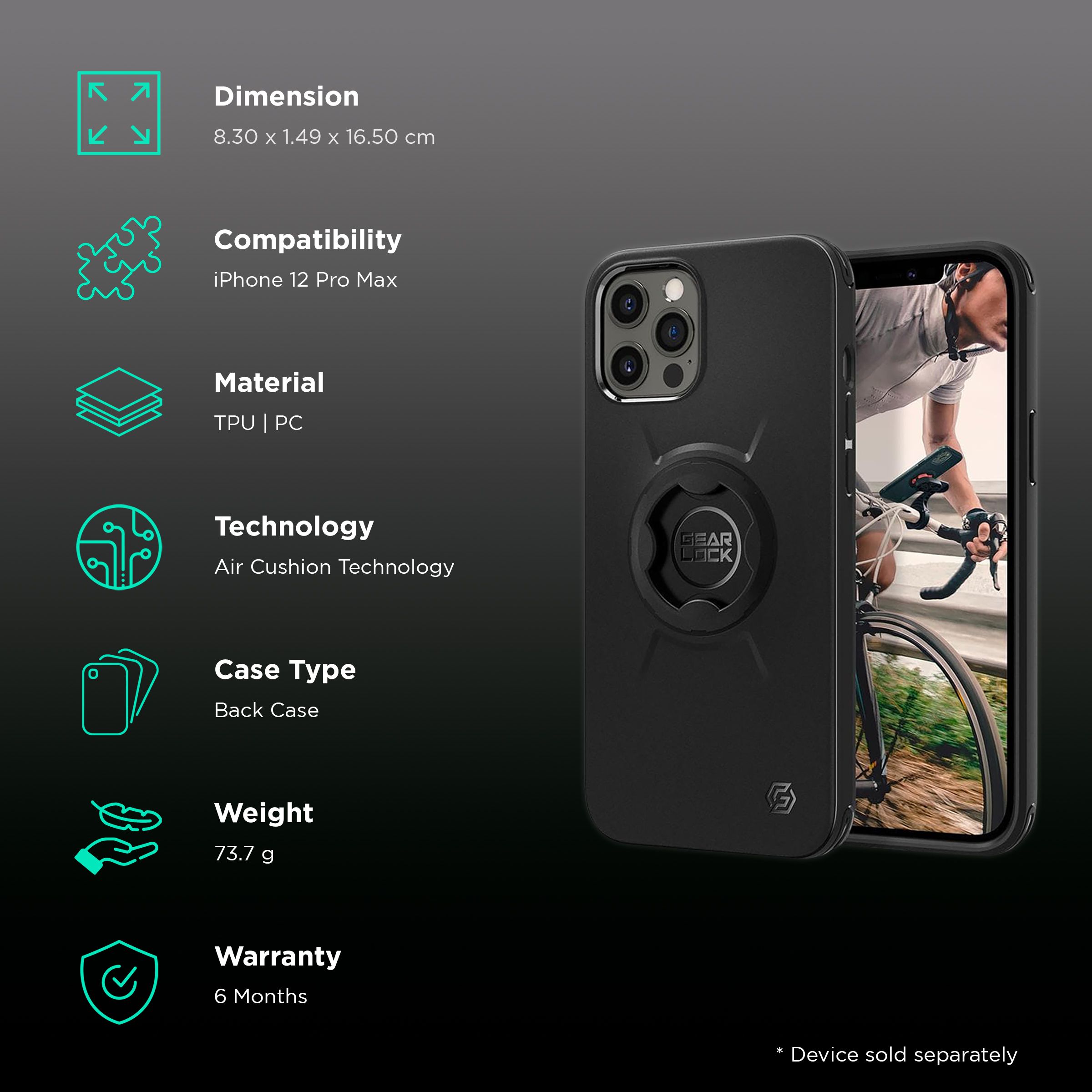 spigen Gearlock TPU & Polycarbonate Bike Mount Case for Apple iPhone 12 Pro Max (Air Cushion Technology, Black) spigen Gearlock TPU & Polycarbonate Bike Mount Case for Apple iPhone 12 Pro Max (Air Cushion Technology, Black)_2