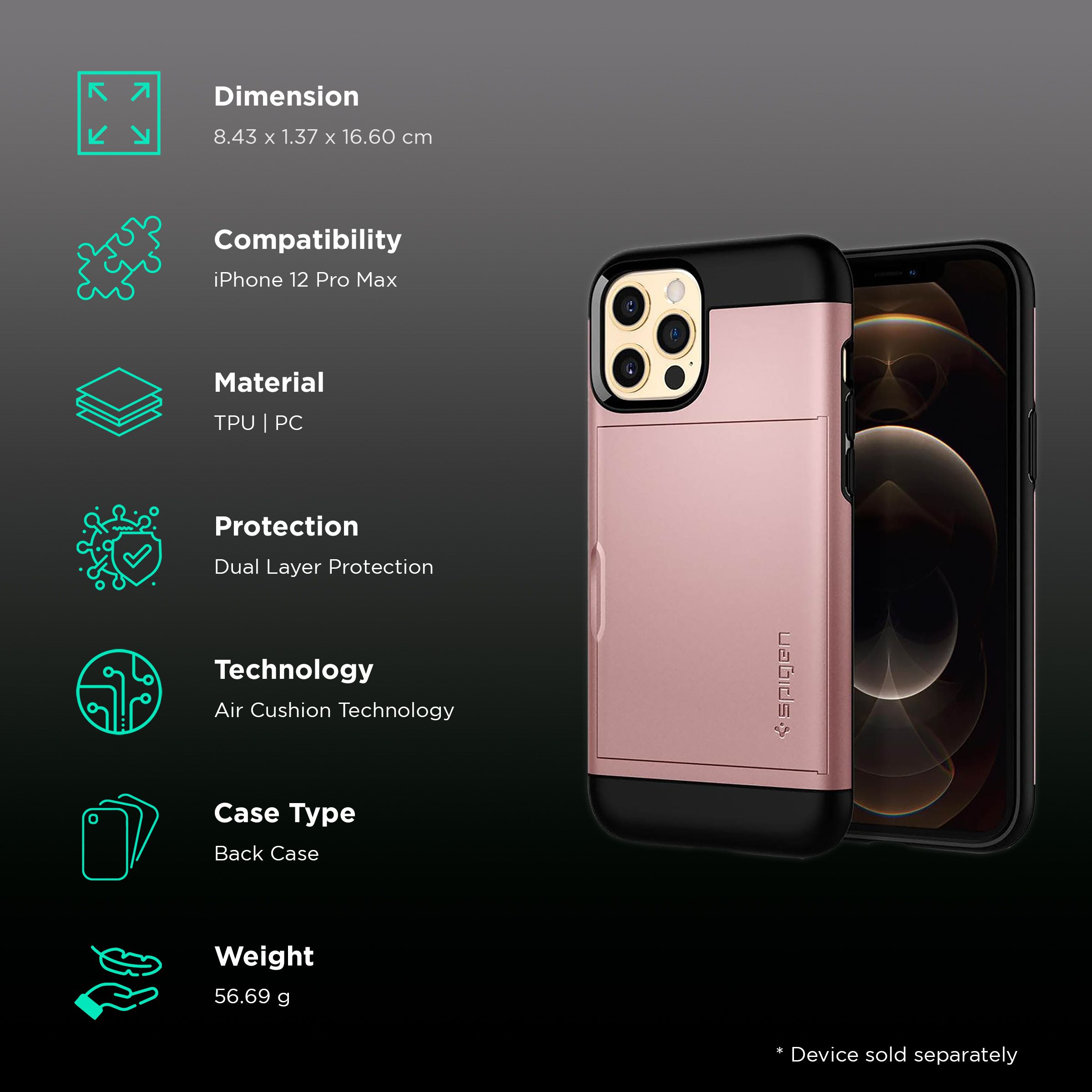spigen Slim Armor CS Polycarbonate & TPU Back Cover For Apple iPhone 12 Pro Max (Supports Wireless Charging, Rose Gold) spigen Slim Armor CS Polycarbonate & TPU Back Cover For Apple iPhone 12 Pro Max (Supports Wireless Charging, Rose Gold)_2