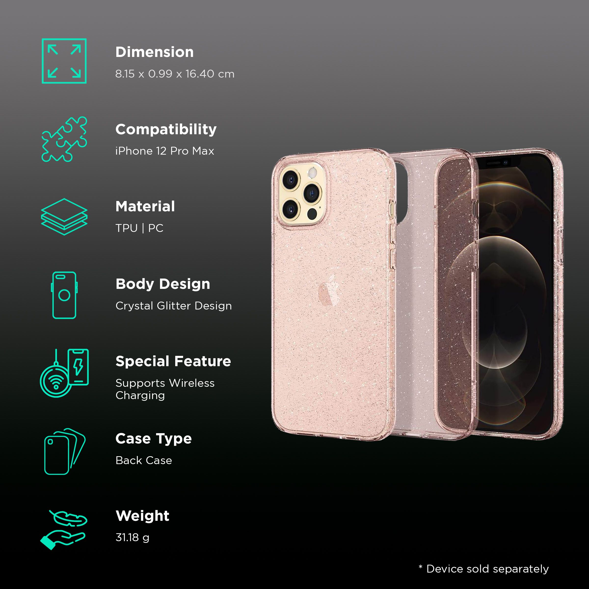 spigen Liquid Crystal Glitter TPU Back Cover for Apple iPhone 12 Pro Max (Wireless Charging Compatible, Rose Quartz) spigen Liquid Crystal Glitter TPU Back Cover for Apple iPhone 12 Pro Max (Wireless Charging Compatible, Rose Quartz)_2
