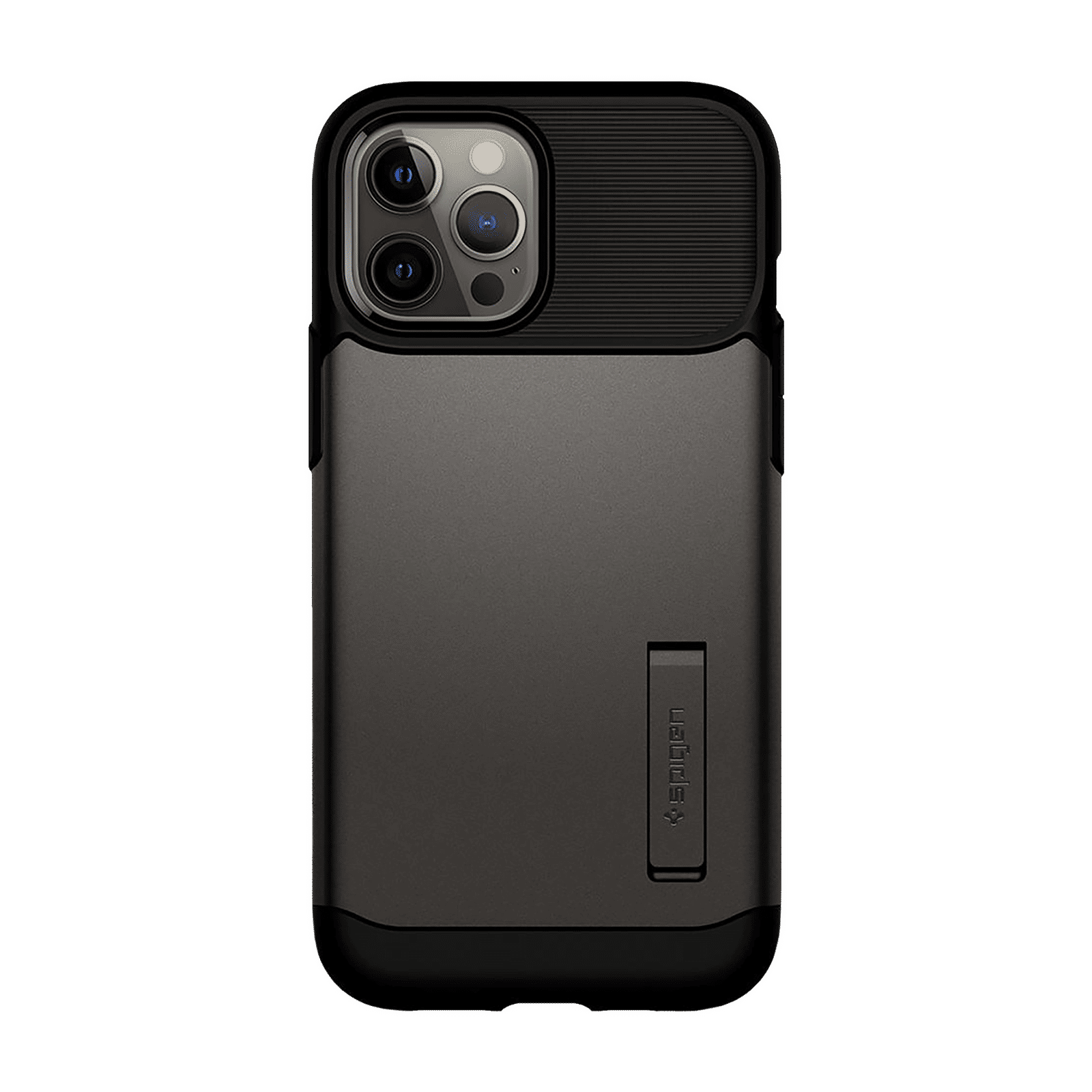 spigen Slim Armor Polycarbonate Thermoplastic Polyurethane Back Case with Stand for Apple iPhone 12 Pro Max (Air Cushion Technology, ACS01480, Gun Metal)_14