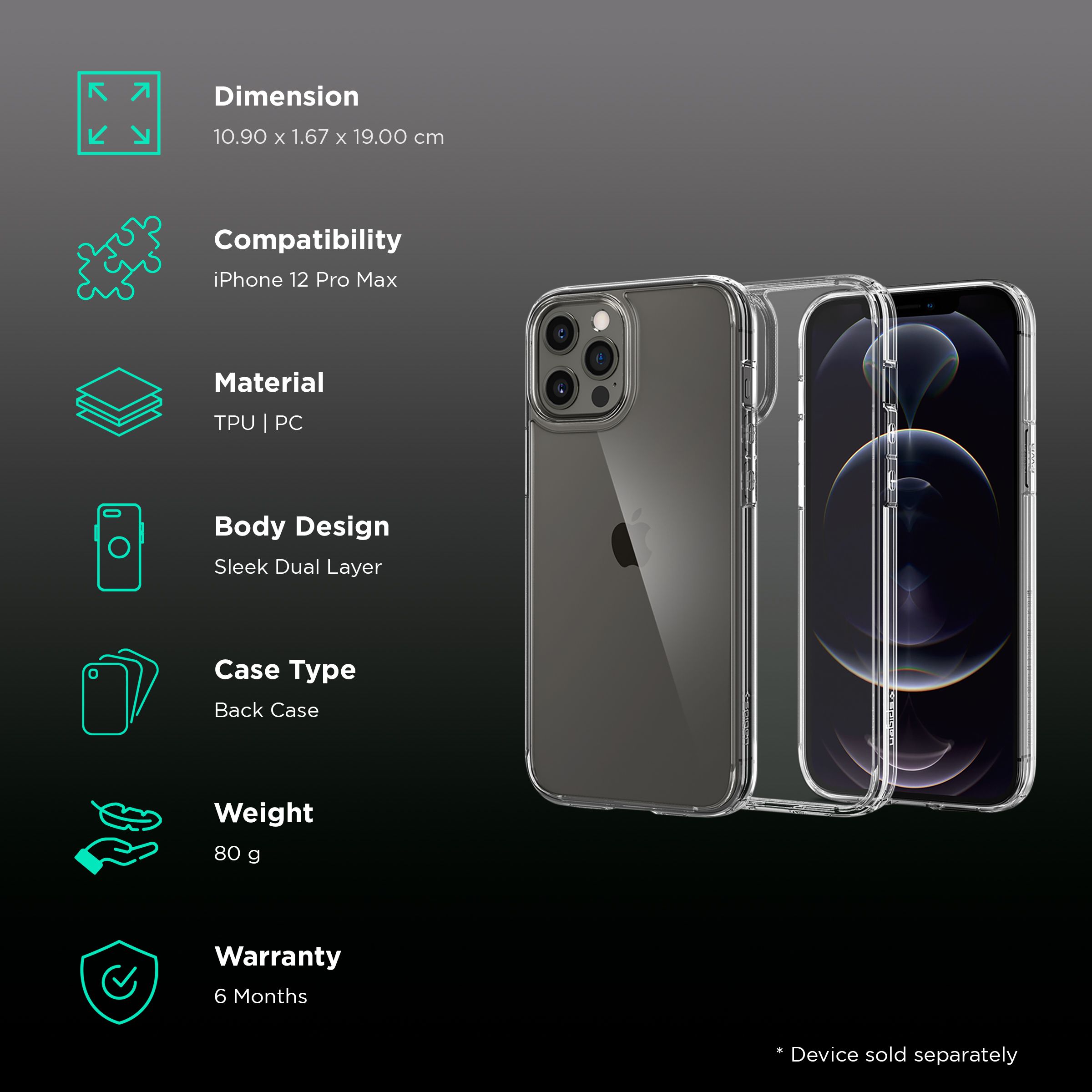 spigen Crystal Hybrid TPU & Polycarbonate Back Cover for Apple iPhone 12 Pro Max (Mil Grade Protection, Clear) spigen Crystal Hybrid TPU & Polycarbonate Back Cover for Apple iPhone 12 Pro Max (Mil Grade Protection, Clear)_2