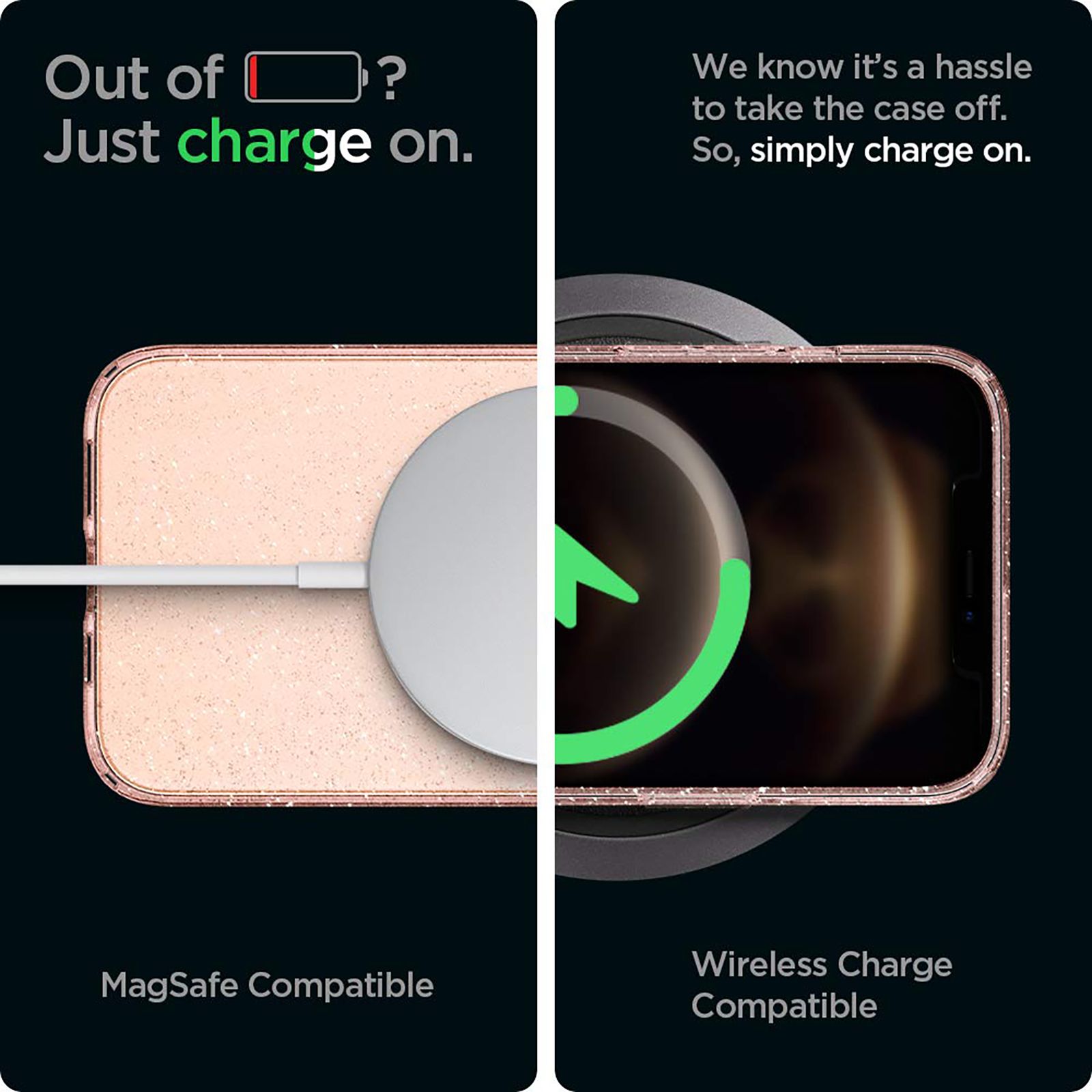 spigen Liquid Crystal Glitter TPU Back Cover for Apple iPhone 12, 12 Pro (Supports Wireless Charging, Rose Quartz)_11