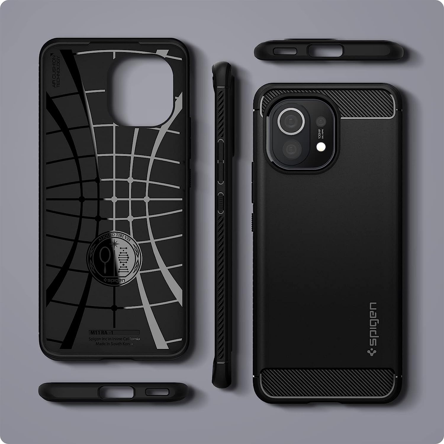 spigen Rugged Armor TPU Back Cover for Xiaomi Mi 11 (Air Cushion Technology, Matte Black) spigen Rugged Armor TPU Back Cover for Xiaomi Mi 11 (Air Cushion Technology, Matte Black)_11