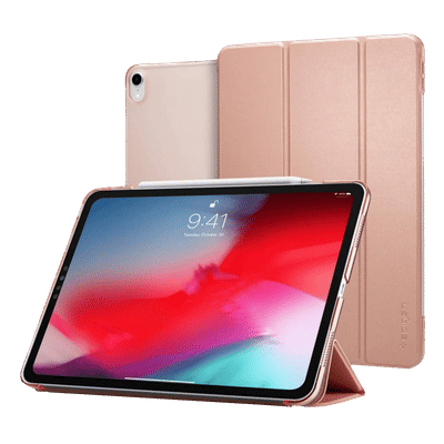 spigen Smart Fold Polycarbonate, Rubber Flip Cover for Apple iPad Pro 11 Inch (Wireless Charging Compatible, Rose Gold)