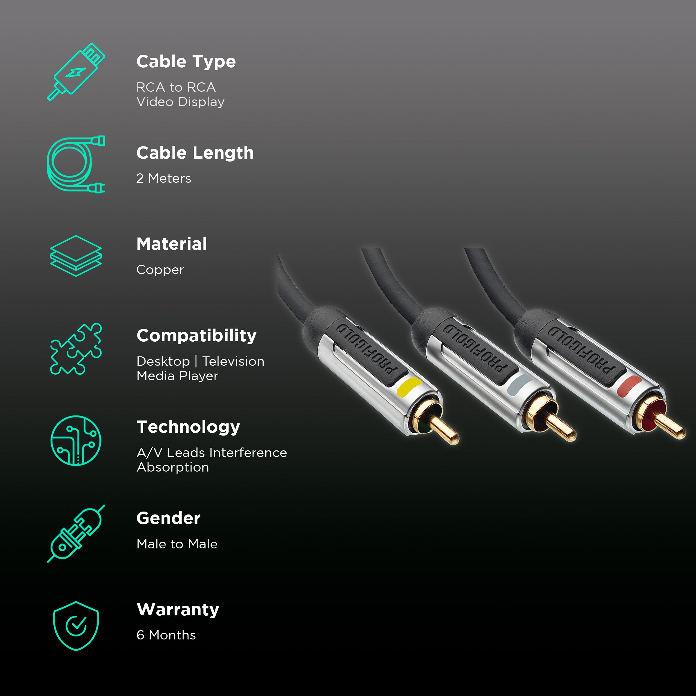 PROFIGOLD 2 Meter RCA to RCA Video Display AV Cable (Oxygen Free Copper, PROV5302, Blue) PROFIGOLD 2 Meter RCA to RCA Video Display AV Cable (Oxygen Free Copper, PROV5302, Blue)_2