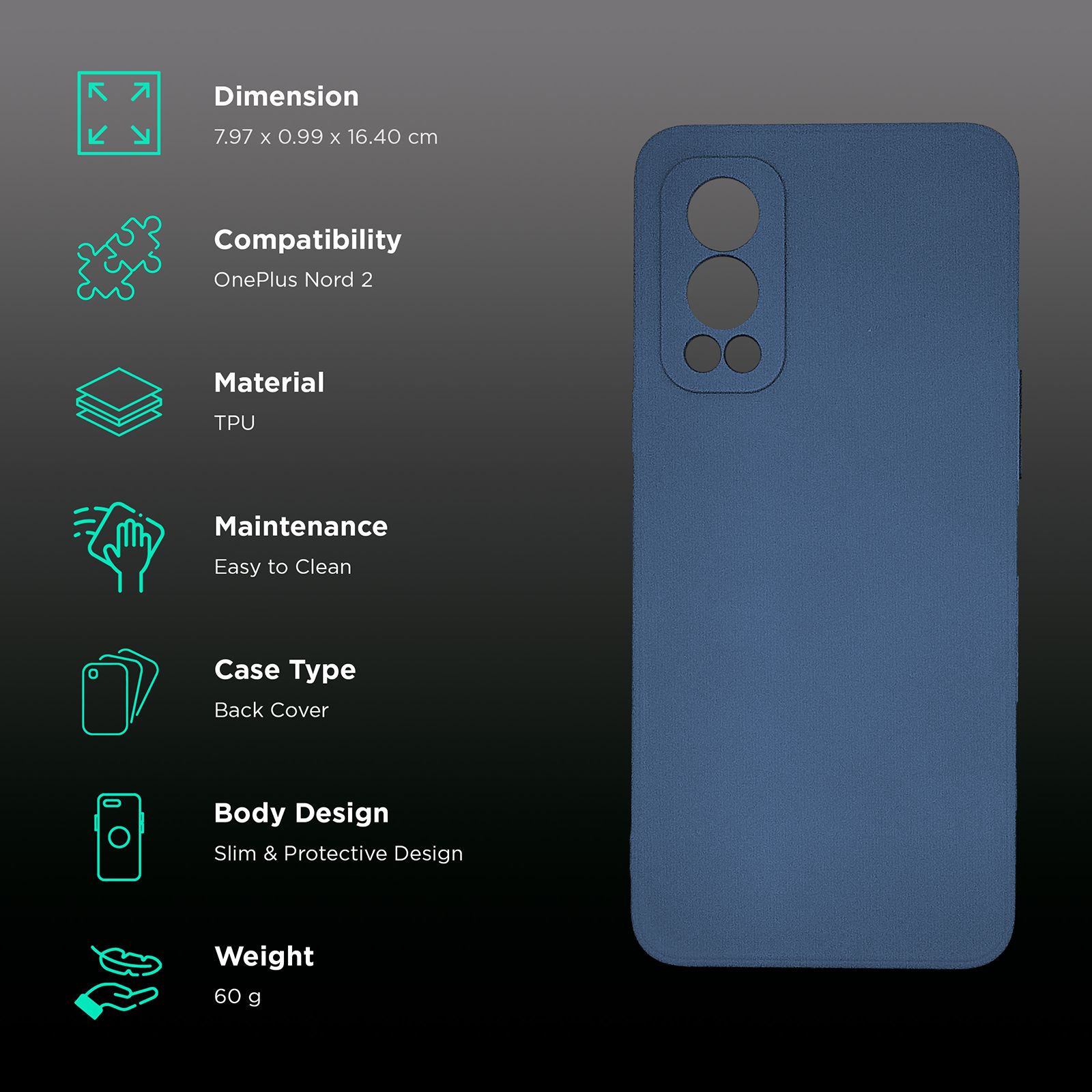 soundREVO C01N2 TPU Back Cover for OnePlus Nord 2 (Camera Protection,, Blue)_2
