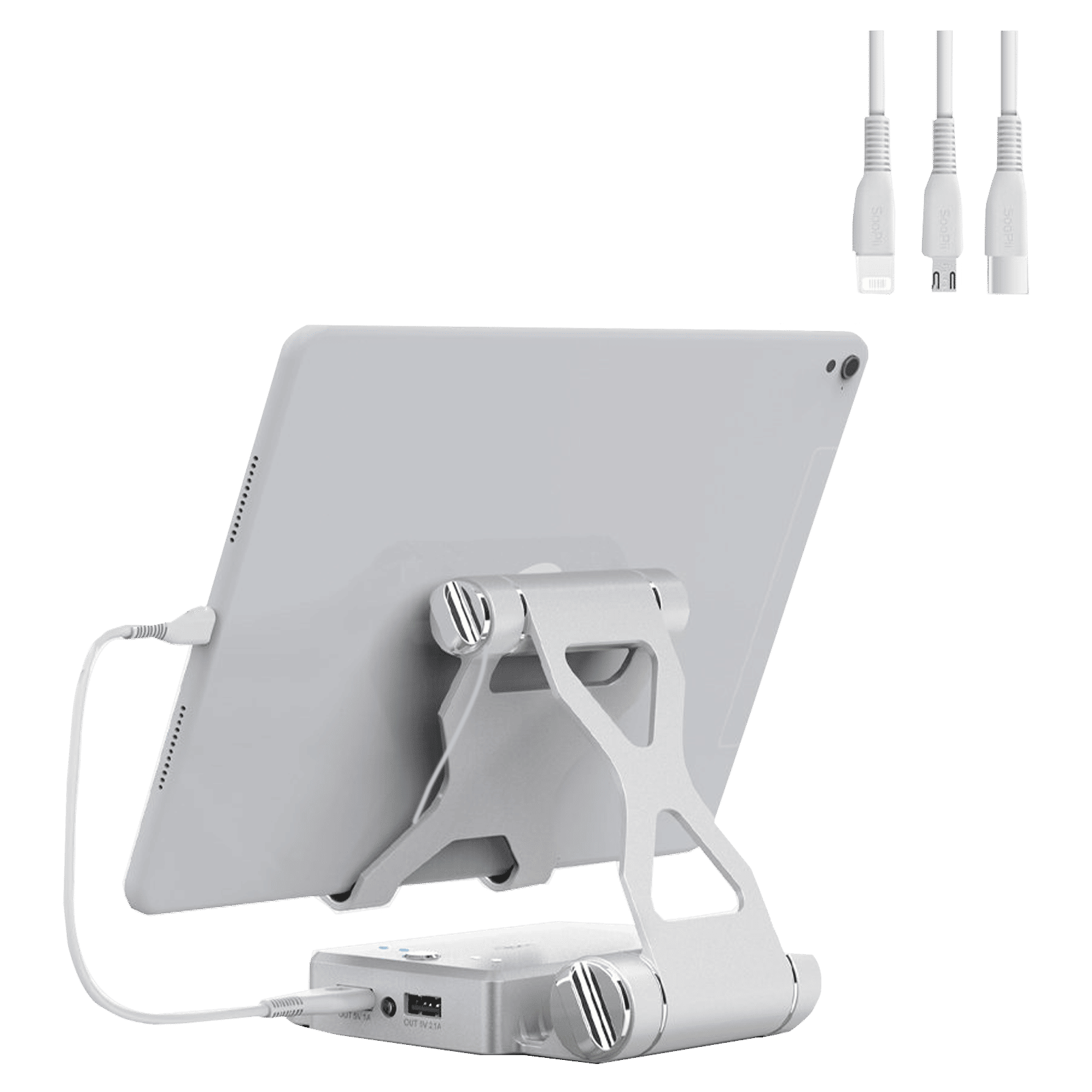 SooPii Foldable Holder For Mobiles and Tablets (In-Built 10000mAh Power Bank, PH01, Silver)_3