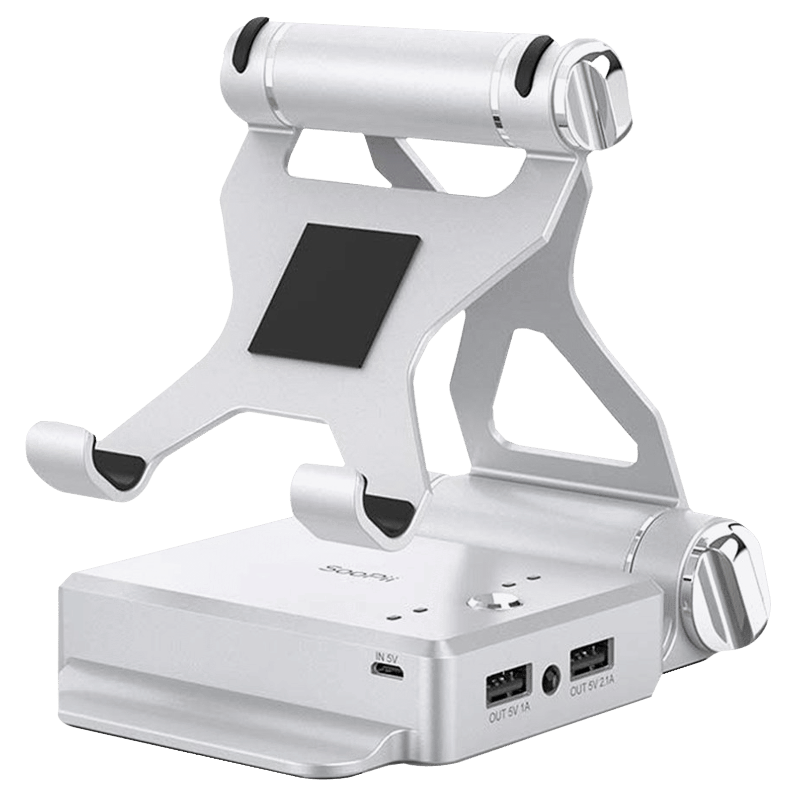 Soopi Stand for Mobiles and Tablets (Built-In 5000mAh Powerbank, Bluetooth Speaker, PH02, Silver) Soopi Stand for Mobiles and Tablets (Built-In 5000mAh Powerbank, Bluetooth Speaker, PH02, Silver)_1