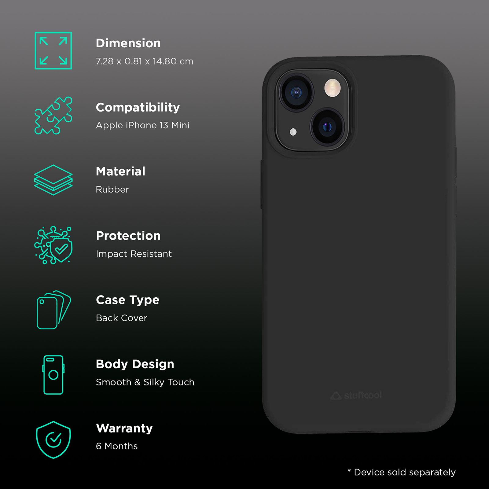 stuffcool Silo Soft and Smooth Rubber Back Cover for Apple iPhone 13 Mini (Camera Protection, Black)_2
