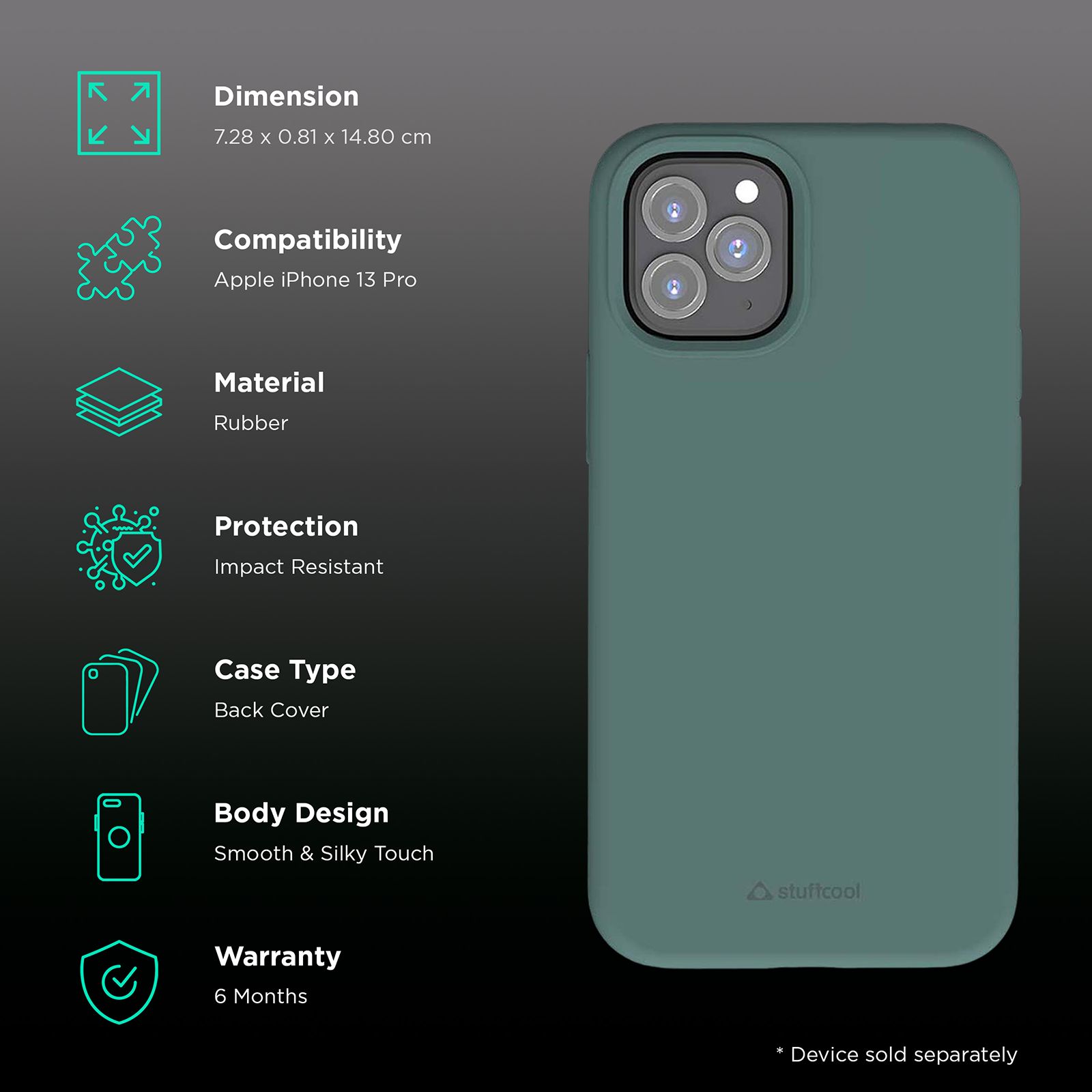 stuffcool Silo Soft and Smooth Rubber Back Cover for Apple iPhone 13 Pro (Camera Protection, Green)_2