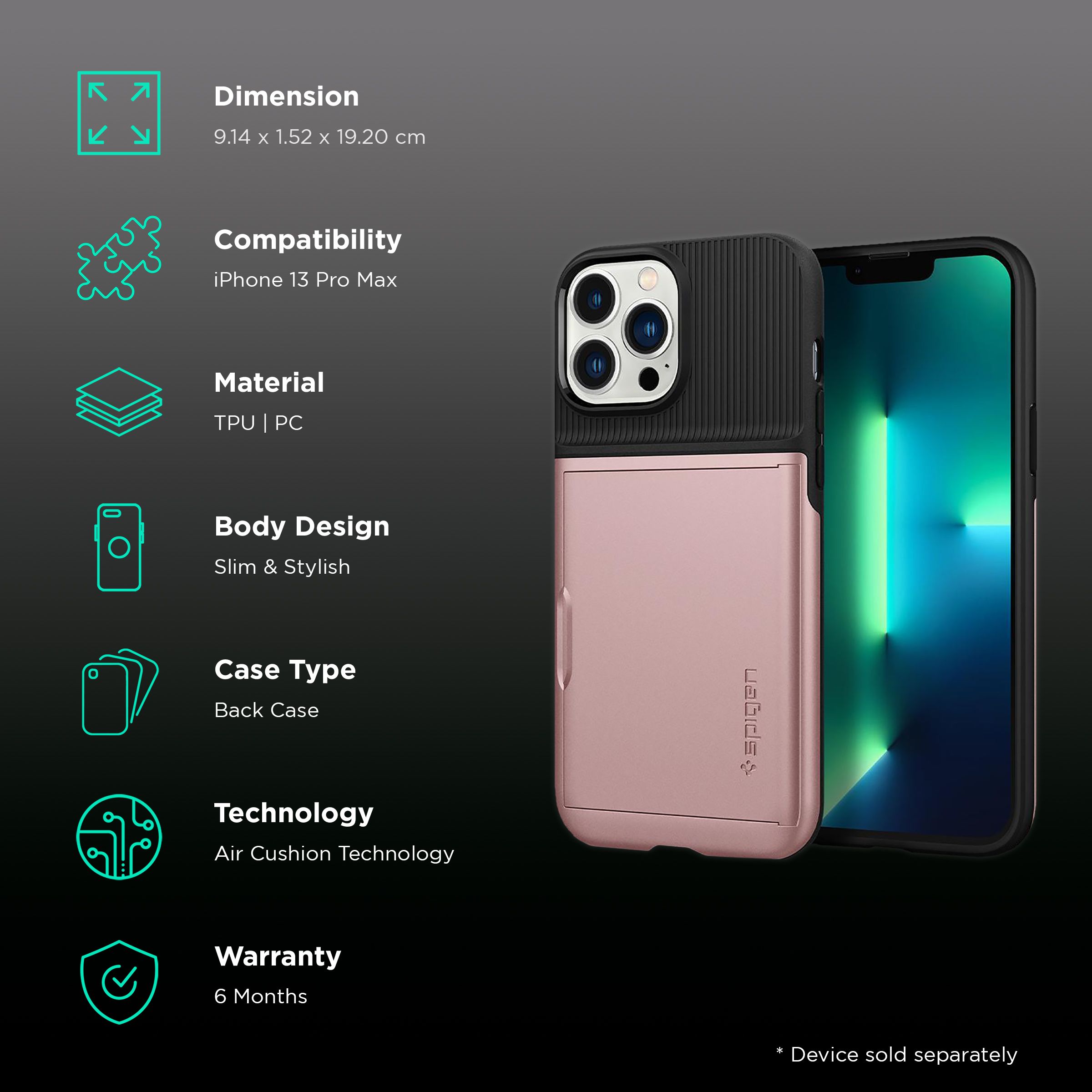 spigen Slim Armor CS TPU & Polycarbonate Back Cover for Apple iPhone 13 Pro Max (Air Cushion Technology, Rose Gold) spigen Slim Armor CS TPU & Polycarbonate Back Cover for Apple iPhone 13 Pro Max (Air Cushion Technology, Rose Gold)_2