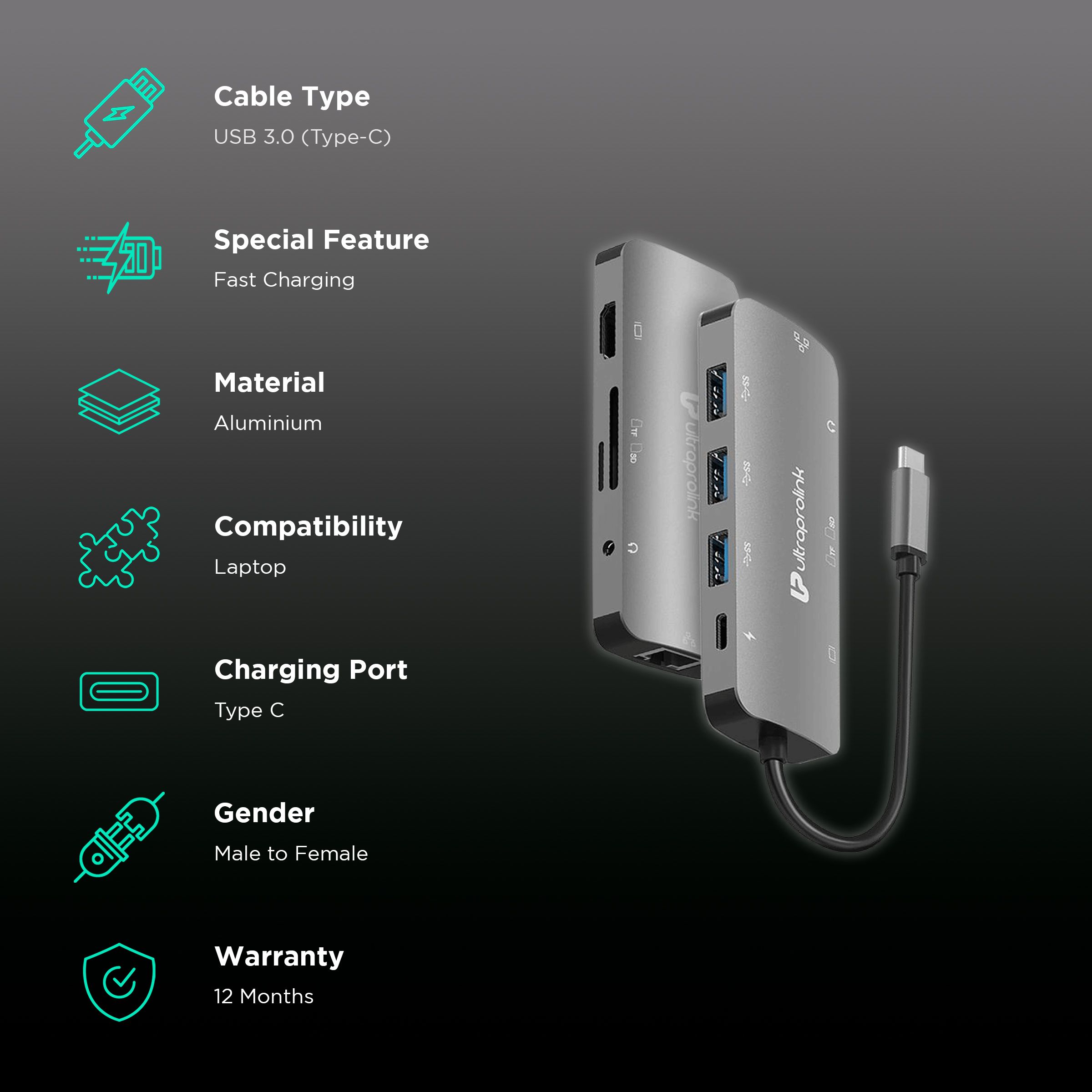 UltraProlink Slimport 4C 9-in-1 USB 3.1 Type C to HDMI Type A, USB 3.0 Type A, USB Type C, SD Card Slot, TF Card Reader, RJ45, 3.5mm Stereo USB Hub (Faster Data Transfer, Grey) UltraProlink Slimport 4C 9-in-1 USB 3.1 Type C to HDMI Type A, USB 3.0 Type A, USB Type C, SD Card Slot, TF Card Reader, RJ45, 3.5mm Stereo USB Hub (Faster Data Transfer, Grey)_2