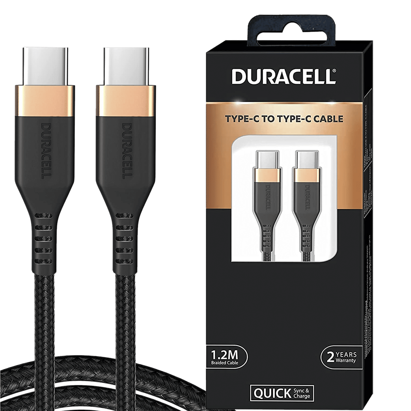 DURACELL Type C to Type C 3.93 Feet (1.2M) Cable (Sync & Charge, Black) DURACELL Type C to Type C 3.93 Feet (1.2M) Cable (Sync & Charge, Black)_1