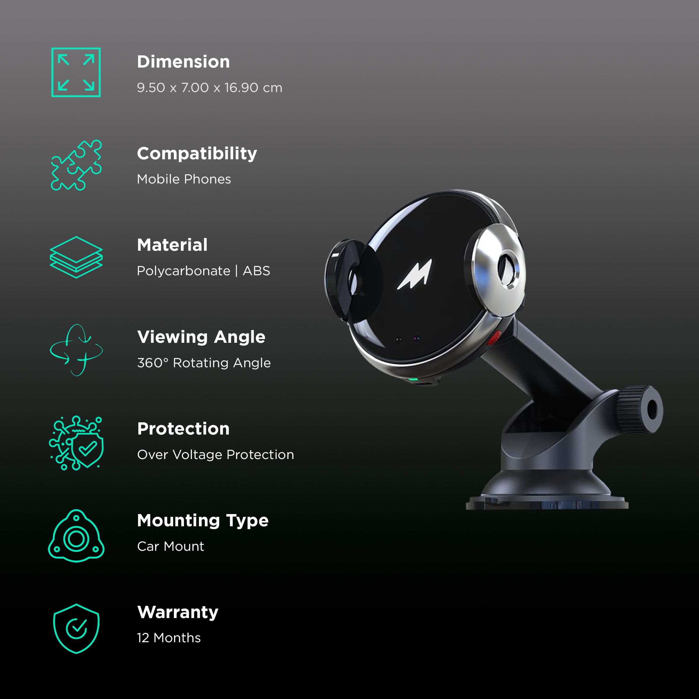 macmerise Autobot Pro Car Mount For Mobiles (360 Degree Rotation, Black)_3