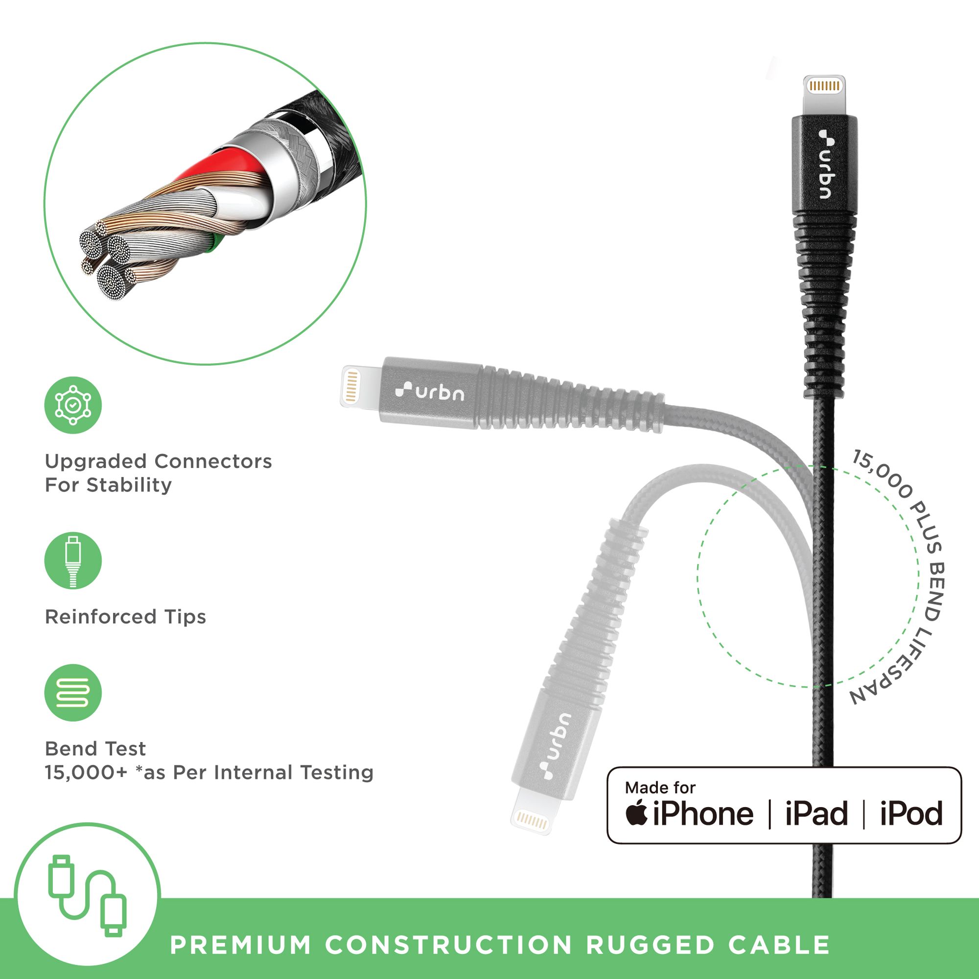 urbn Type A to Lightning 3.93 Feet (1.2M) Cable (Sync & Charge, Black)_8