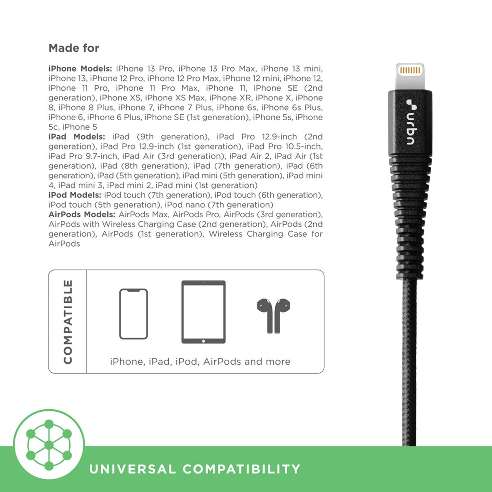 urbn Type A to Lightning 3.93 Feet (1.2M) Cable (Sync & Charge, Black)_4