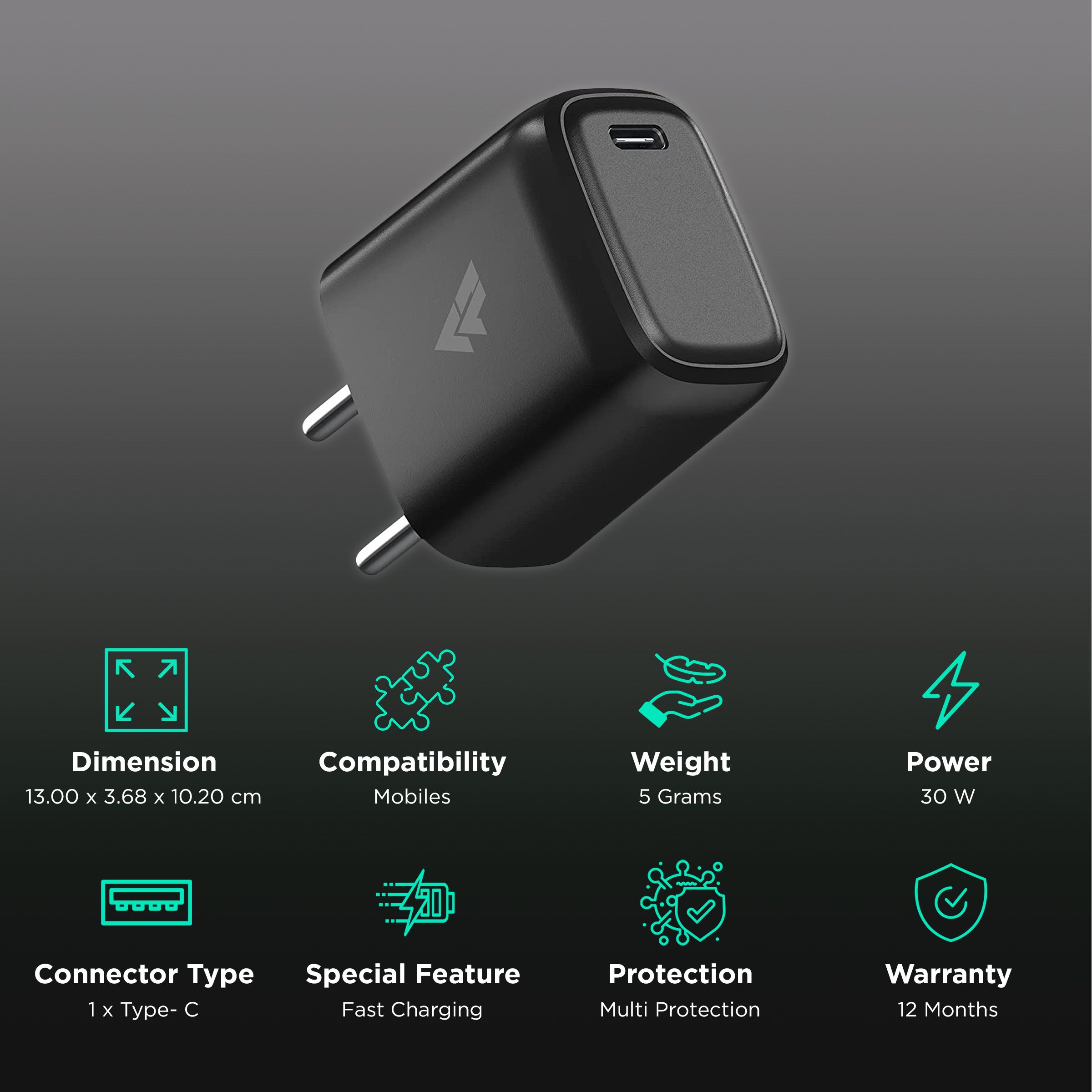 Vaku Neutron 30W Type C Fast Charger (Adapter Only, Multi Protocol Support, Black) Vaku Neutron 30W Type C Fast Charger (Adapter Only, Multi Protocol Support, Black)_2