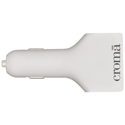 Croma 18W Type A 2-Port Fast Car Charger (Adapter Only, Short Circuit Protection, White)