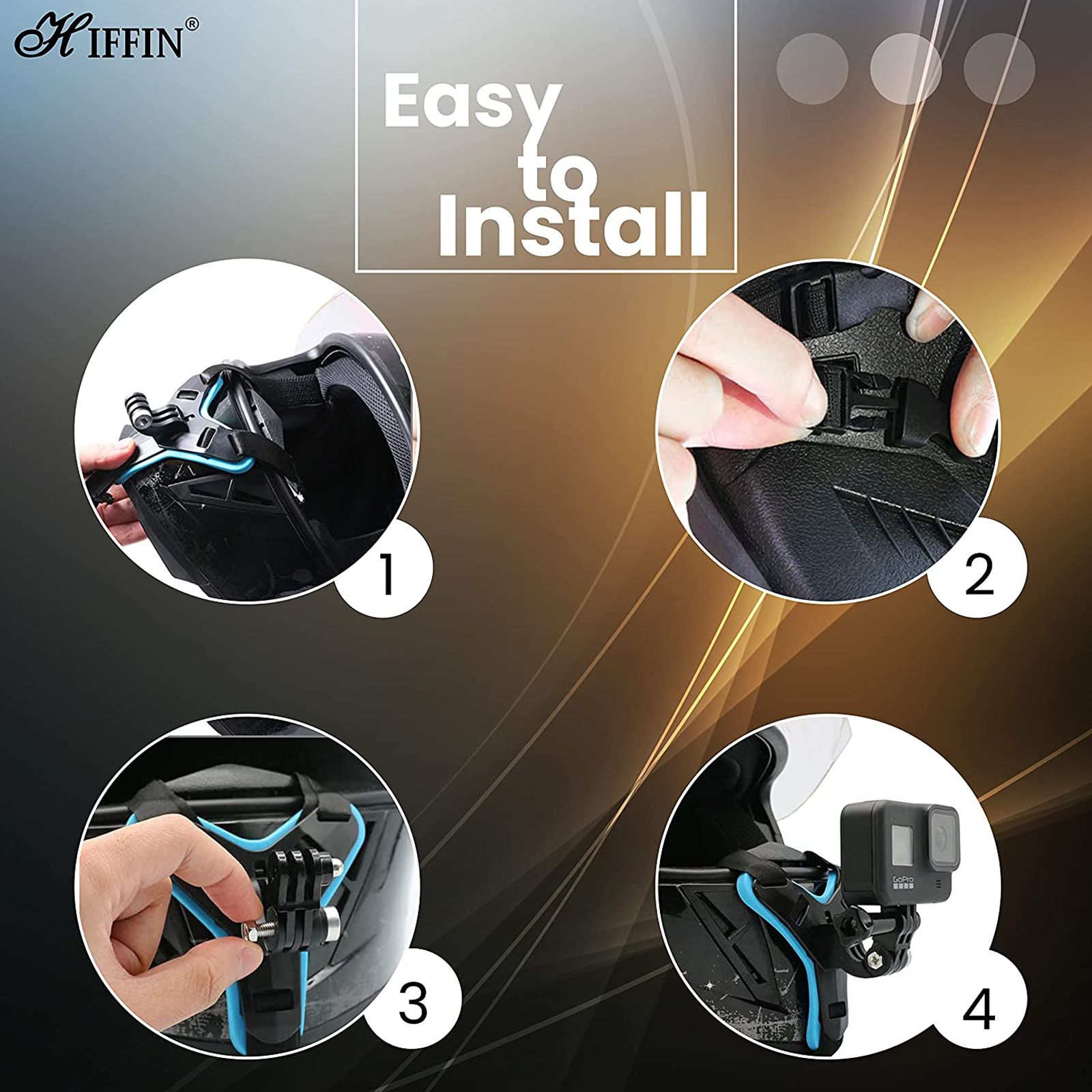 HIFFIN Helmet Chin Strap Mount for Camera (180 Degree Adjustable, Black & Blue)_6