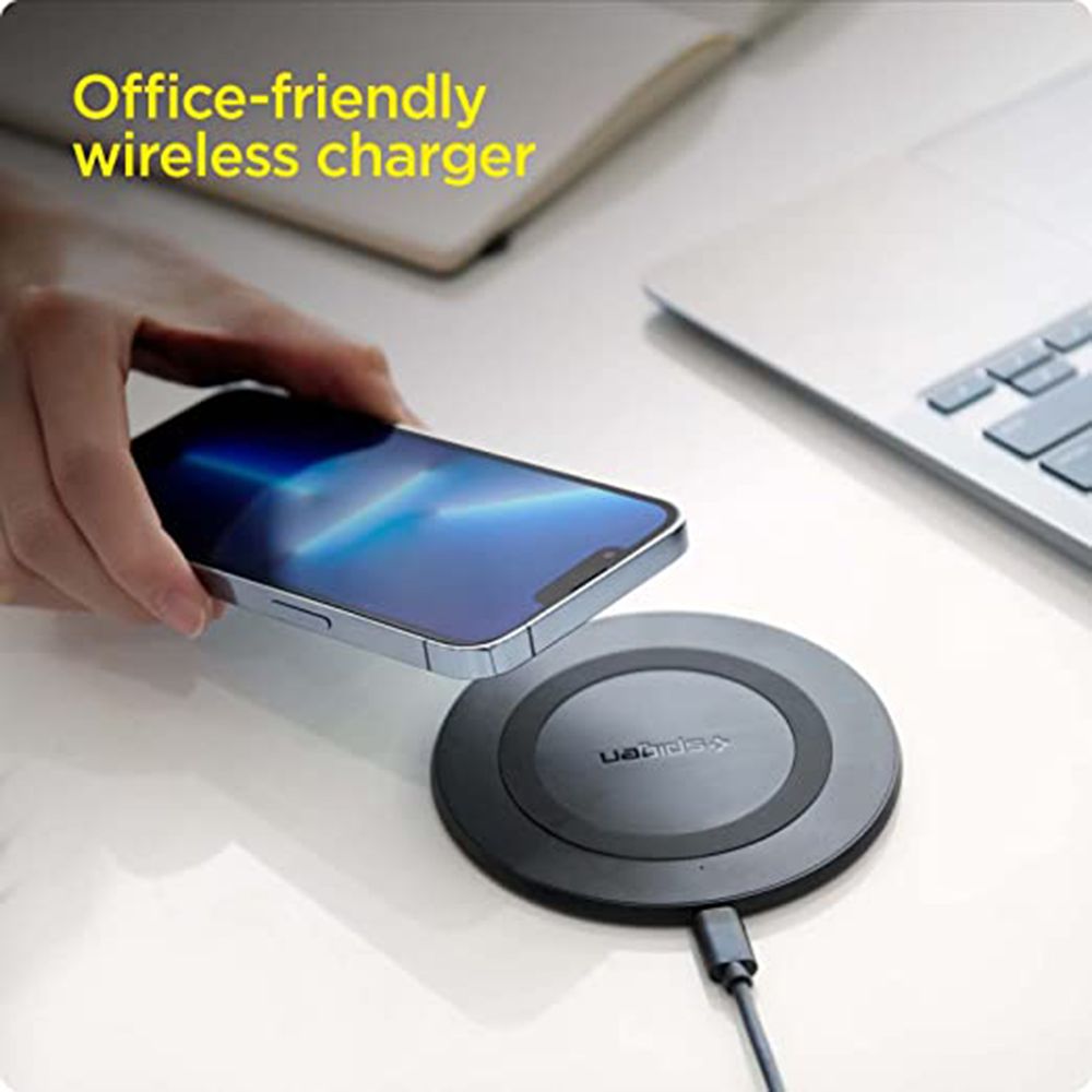 spigen Essential 15W Wireless Charger for iPhone 14, 13, 12, 11, X.8 Series/SAMSUNG Galaxy S23, S22, S21, S20/OnePlus 9, 9 Pro (Air Boost Technology, Black)_7