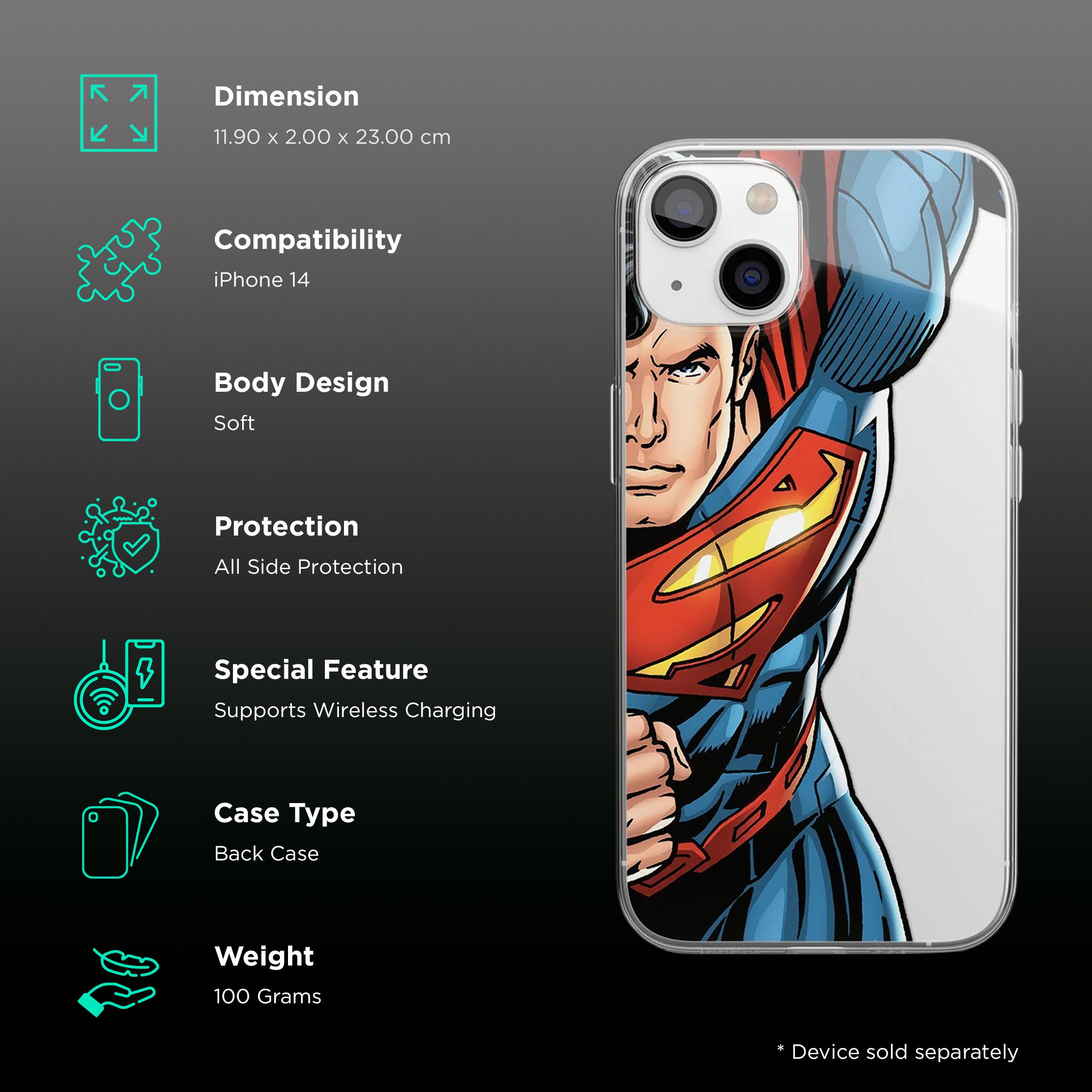 macmerise Speed It Like Superman Back Cover for Apple iPhone 14 (Wireless Charging Support, Multi Color)_2