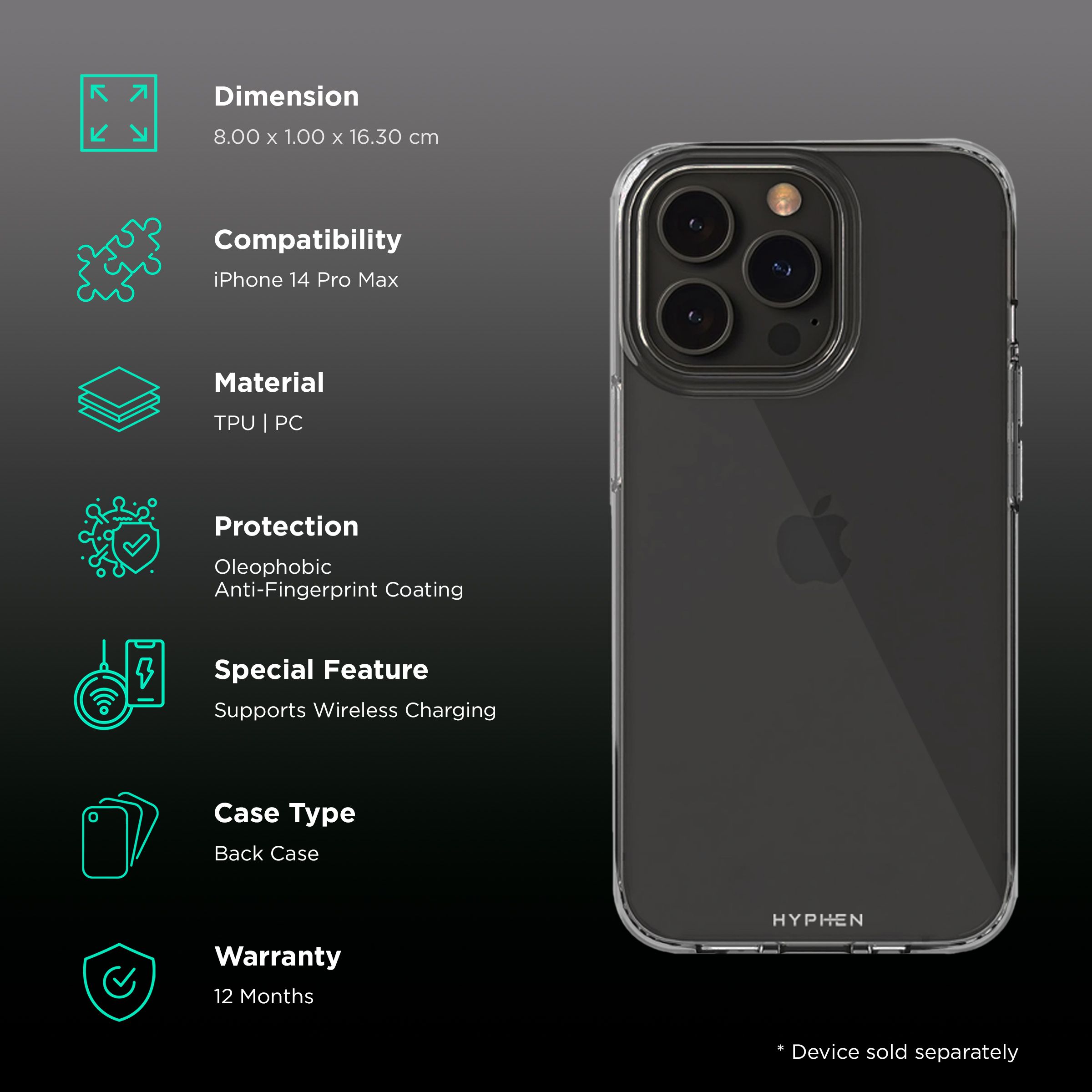HYPHEN Duro Tempered Glass & TPU, Polycarbonate Back Cover Combo for Apple iPhone 14 Pro Max (Wireless Charging Compatible, Clear) HYPHEN Duro Tempered Glass & TPU, Polycarbonate Back Cover Combo for Apple iPhone 14 Pro Max (Wireless Charging Compatible, Clear)_2