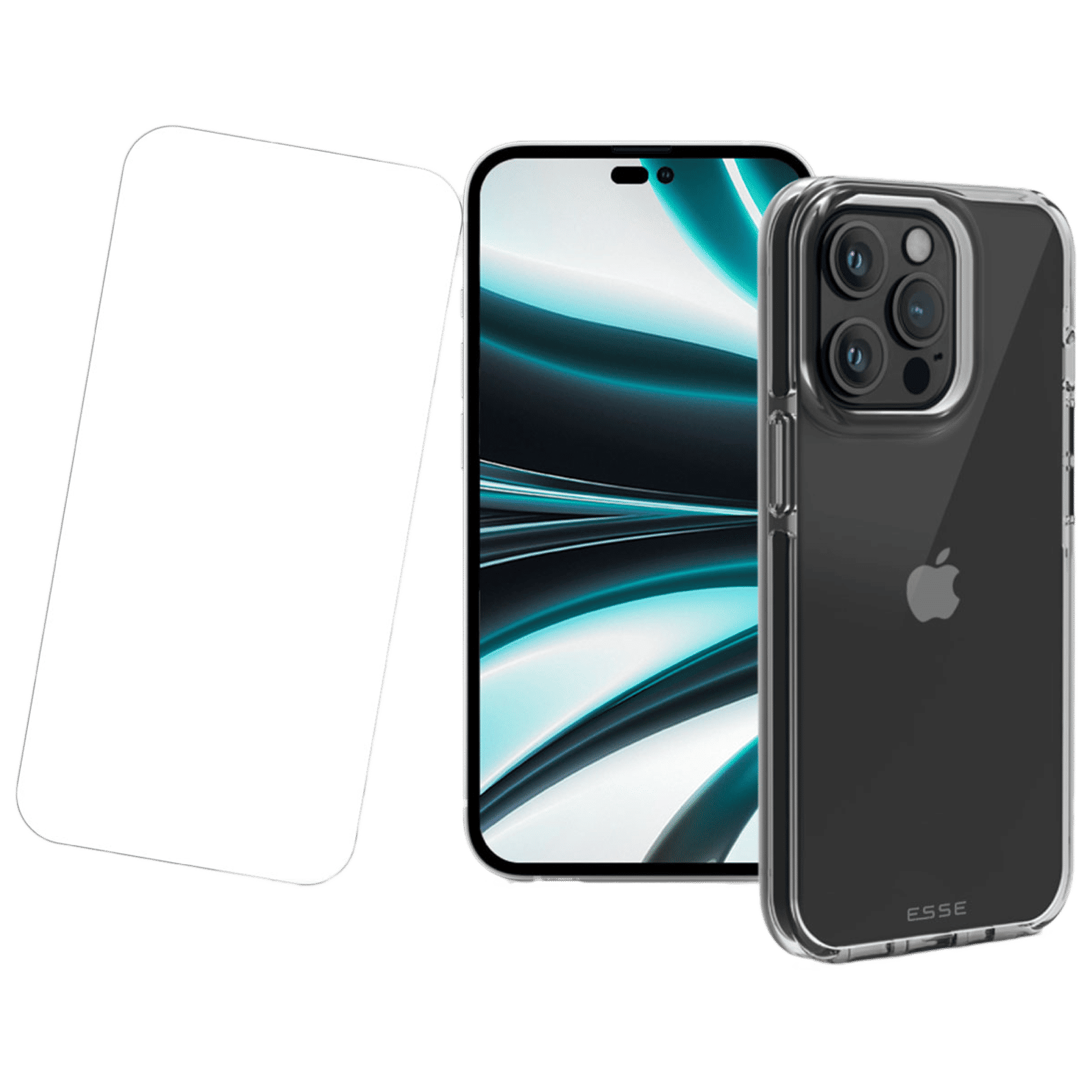 ESSE AIRSKIN Tempered Glass & Soft TPU Back Cover Combo for Apple iPhone 14 Pro (Wireless Charging Compatible, Clear)_1