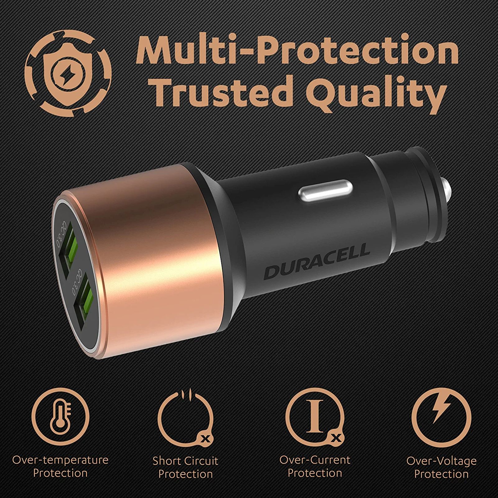 DURACELL 36W Type A 2-Port Car Charger (Adapter Only, Qualcomm Quick Charge 3.0, Copper & Black) DURACELL 36W Type A 2-Port Car Charger (Adapter Only, Qualcomm Quick Charge 3.0, Copper & Black)_6