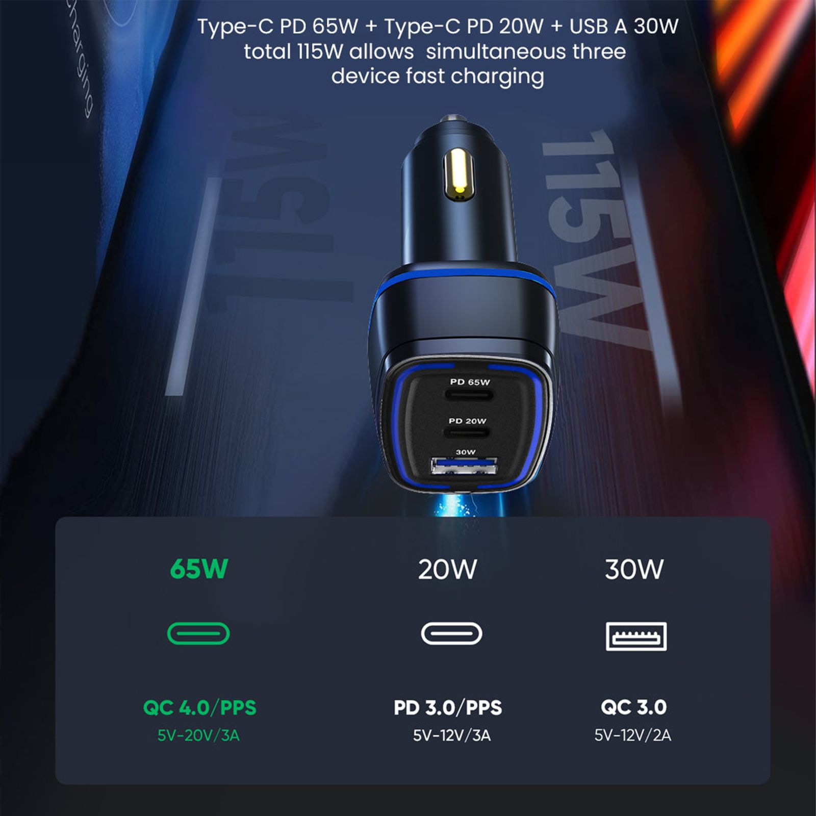 stuffcool Ultimus 115W Type A & Type C 3-Port Fast Charger (Adapter Only, Auto Detect IC, Black)_4
