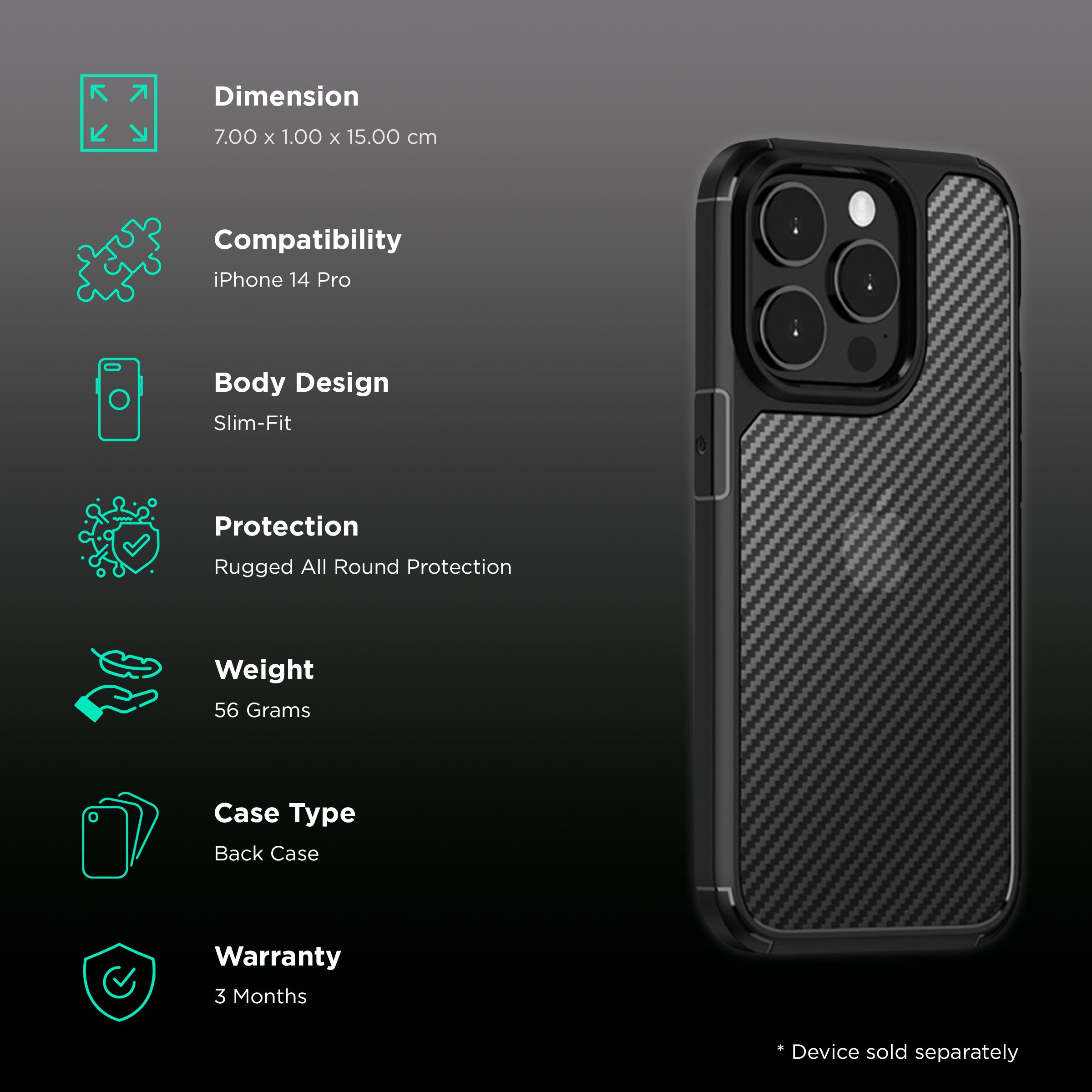 in base Carbon Shield Fiber Back Cover for Apple iPhone 14 Pro (Anti-Slip Grip, Black) in base Carbon Shield Fiber Back Cover for Apple iPhone 14 Pro (Anti-Slip Grip, Black)_2