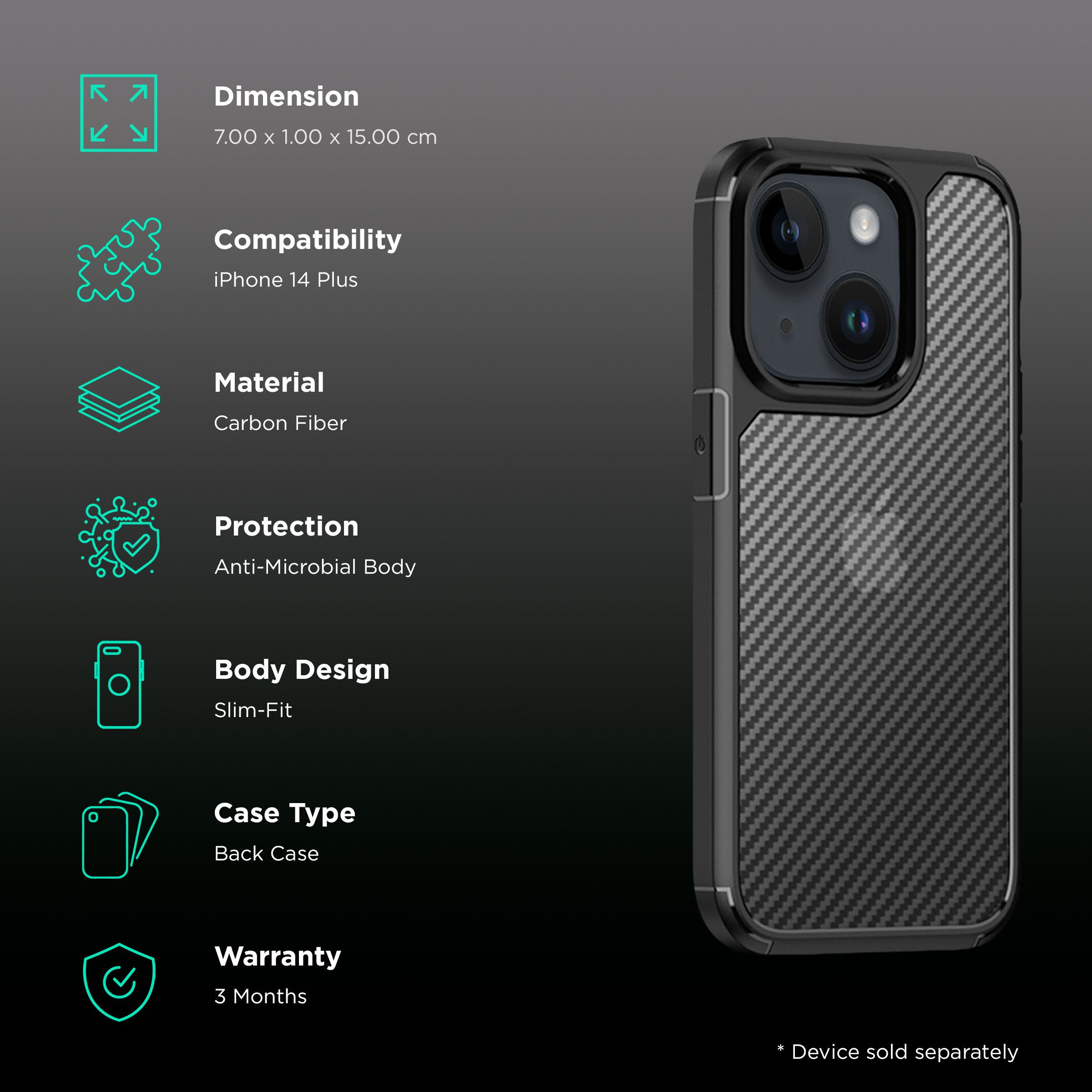 in base Carbon Shield Fiber Back Cover for Apple iPhone 14 Plus (Anti-Slip Grip, Black) in base Carbon Shield Fiber Back Cover for Apple iPhone 14 Plus (Anti-Slip Grip, Black)_2