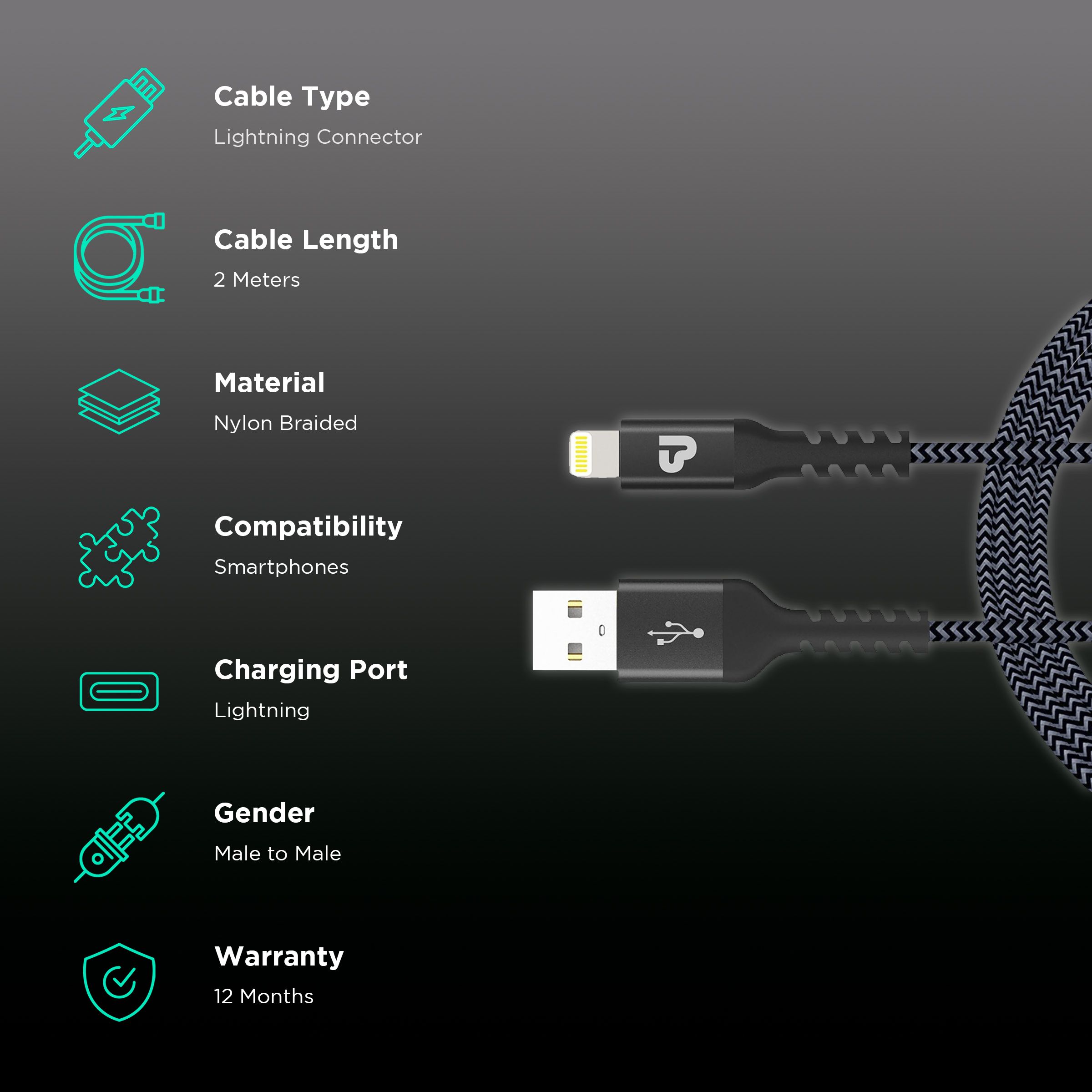ultraprolink NyloKev+ Type A to Lightning Connector 6.6 Feet (2 M) Cable (Tangle-free Design, Grey) ultraprolink NyloKev+ Type A to Lightning Connector 6.6 Feet (2 M) Cable (Tangle-free Design, Grey)_2