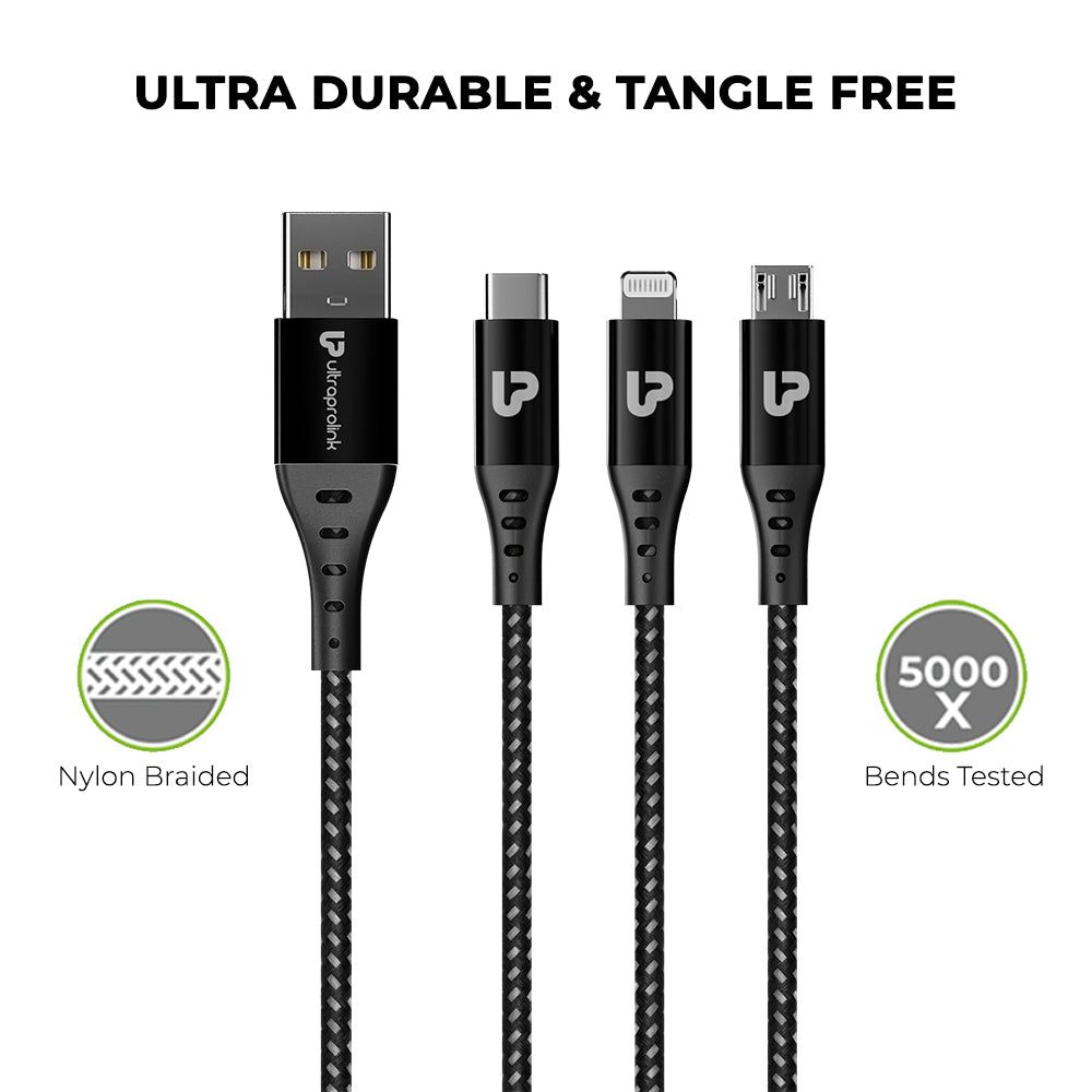 ultraprolink TrioLink Type A to Lightning Connector, Type B, Type C 4.95 Feet (1.5 M) 3-in-1 Cable (Tangle-free Design, Black) ultraprolink TrioLink Type A to Lightning Connector, Type B, Type C 4.95 Feet (1.5 M) 3-in-1 Cable (Tangle-free Design, Black)_11