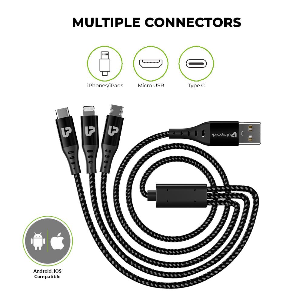 ultraprolink TrioLink Type A to Lightning Connector, Type B, Type C 4.95 Feet (1.5 M) 3-in-1 Cable (Tangle-free Design, Black) ultraprolink TrioLink Type A to Lightning Connector, Type B, Type C 4.95 Feet (1.5 M) 3-in-1 Cable (Tangle-free Design, Black)_8