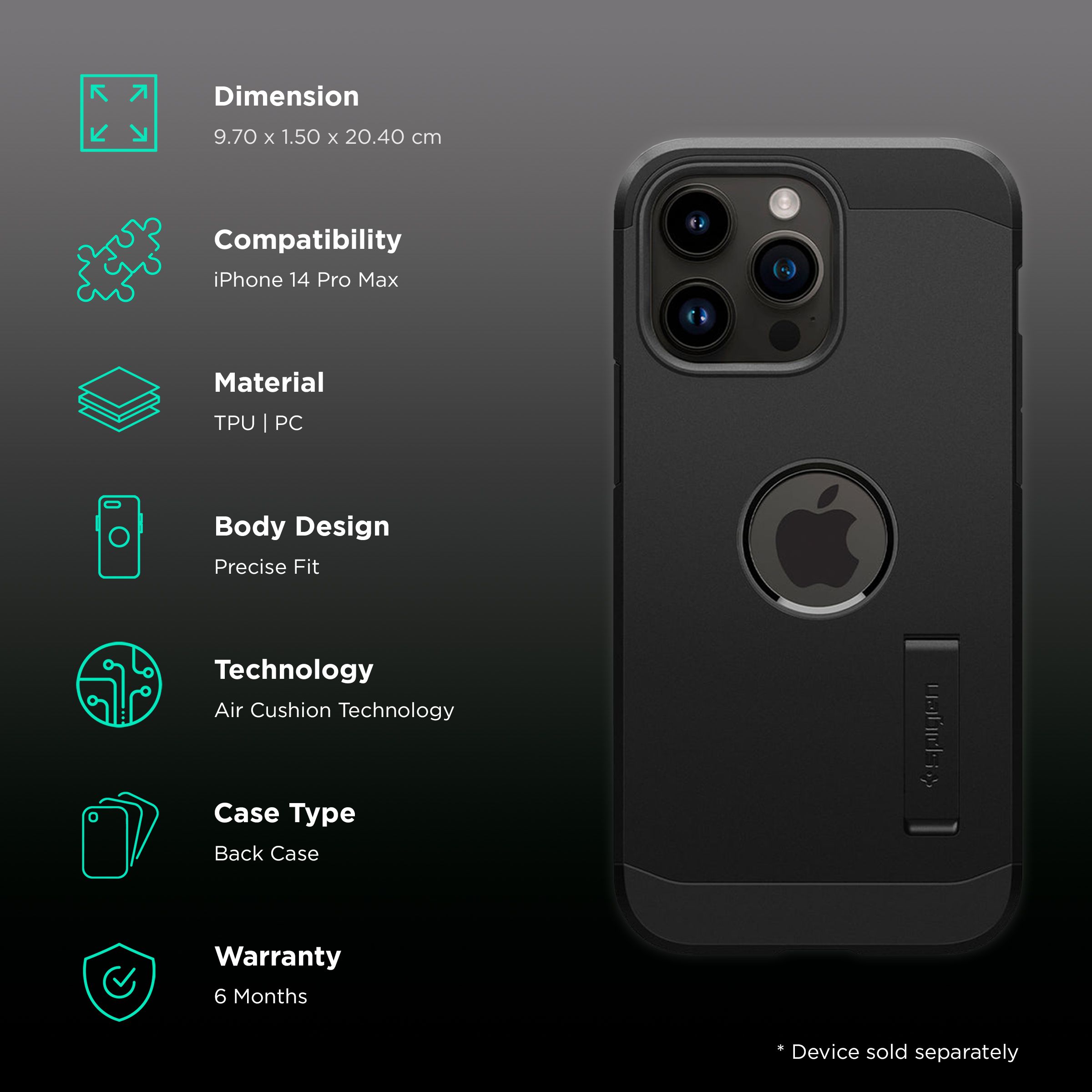 spigen Tough Armor MagFit TPU & Polycarbonate Back Case for Apple iPhone 14 Pro Max (Wireless Charging Compatible, Black) spigen Tough Armor MagFit TPU & Polycarbonate Back Case for Apple iPhone 14 Pro Max (Wireless Charging Compatible, Black)_2