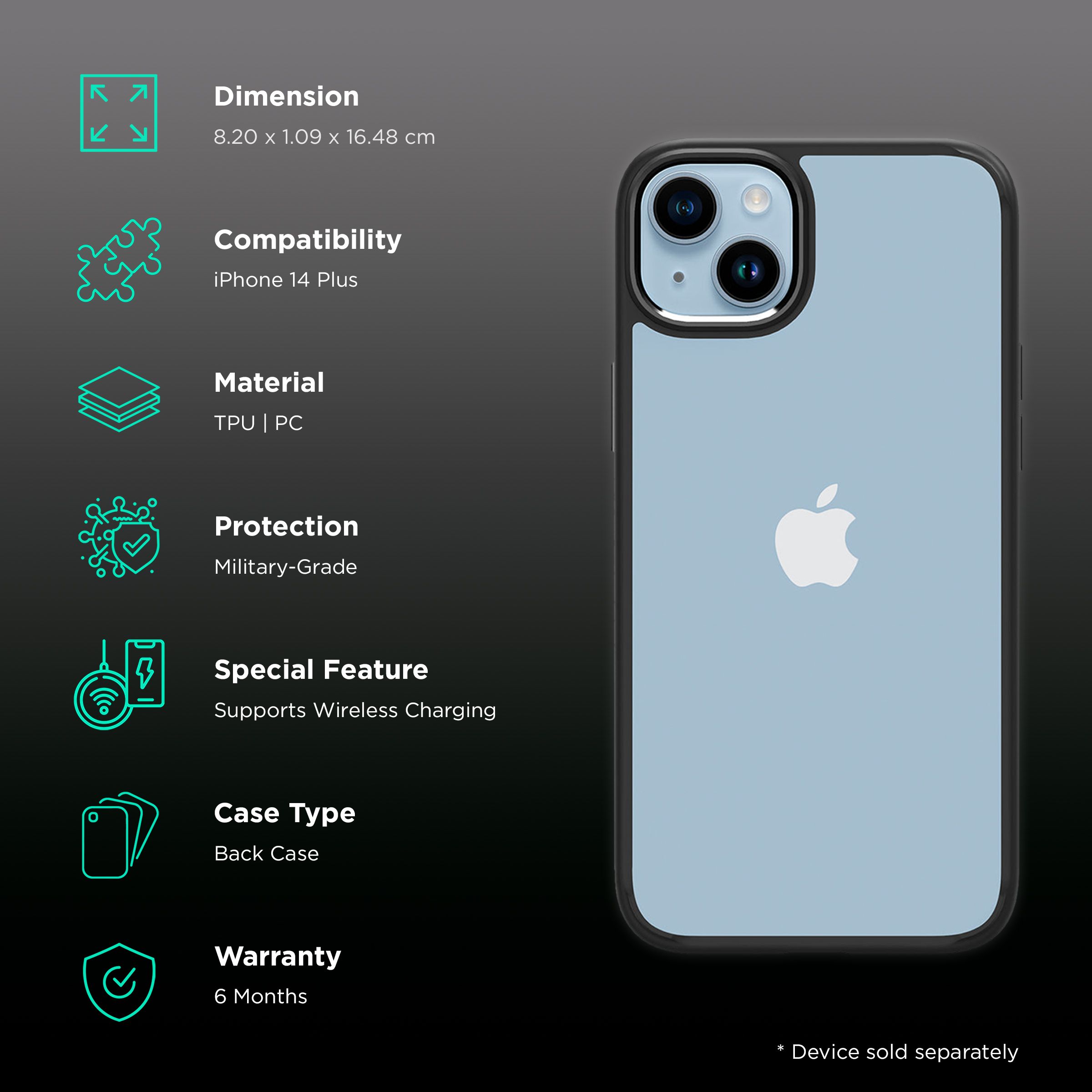 spigen Ultra Hybrid TPU & Polycarbonate Back Case for Apple iPhone 14 Plus (Wireless Charging Compatible, Matte Black)_2