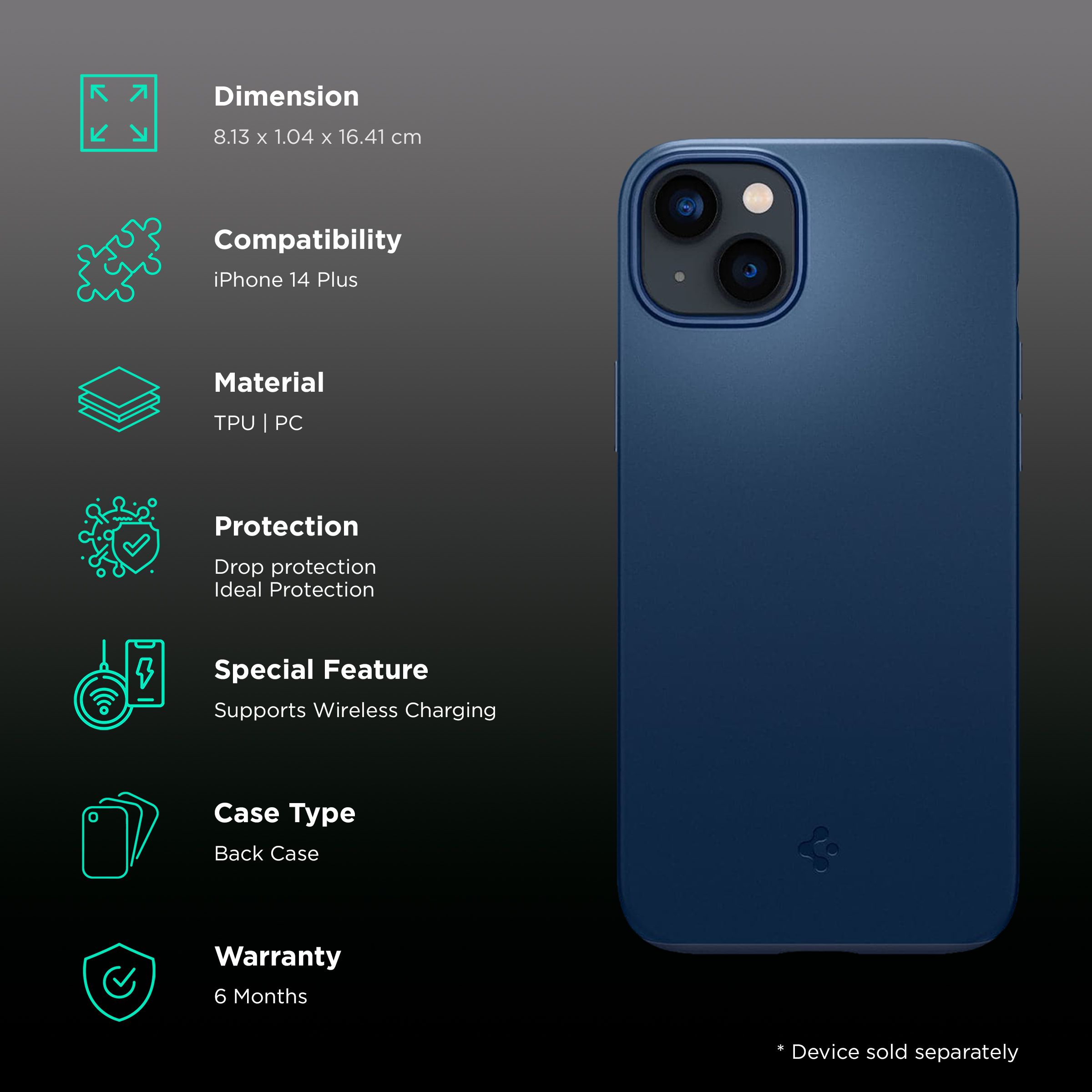 spigen Thin Fit TPU & Polycarbonate Back Case for Apple iPhone 14 Plus (Wireless Charging Compatible, Navy Blue) spigen Thin Fit TPU & Polycarbonate Back Case for Apple iPhone 14 Plus (Wireless Charging Compatible, Navy Blue)_2