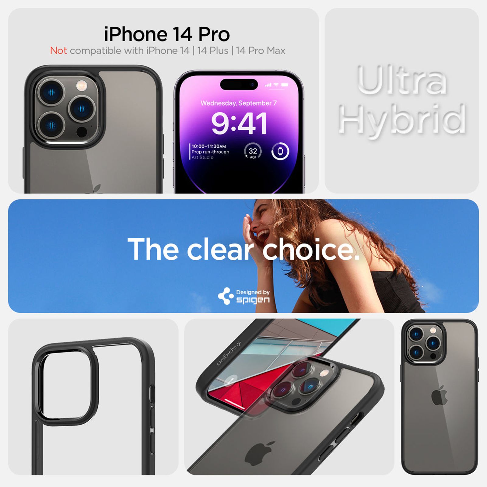 spigen Ultra Hybrid TPU & Polycarbonate Back Case for Apple iPhone 14 Pro (Wireless Charging Compatible, Matte Black)_10