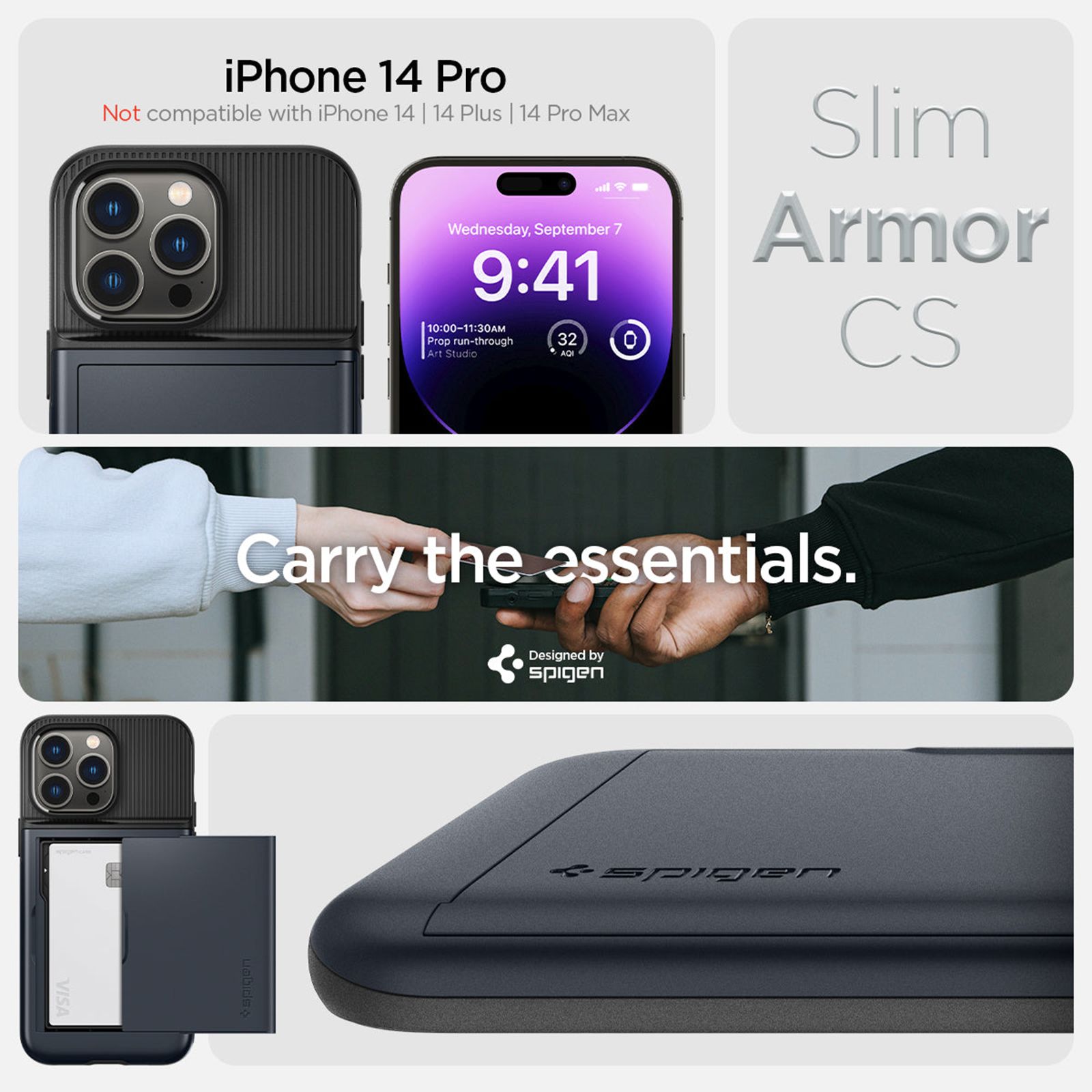 spigen Slim Armor CS TPU & Polycarbonate Back Case for Apple iPhone 14 Pro (Air Cushion Technology, Metal Slate) spigen Slim Armor CS TPU & Polycarbonate Back Case for Apple iPhone 14 Pro (Air Cushion Technology, Metal Slate)_13