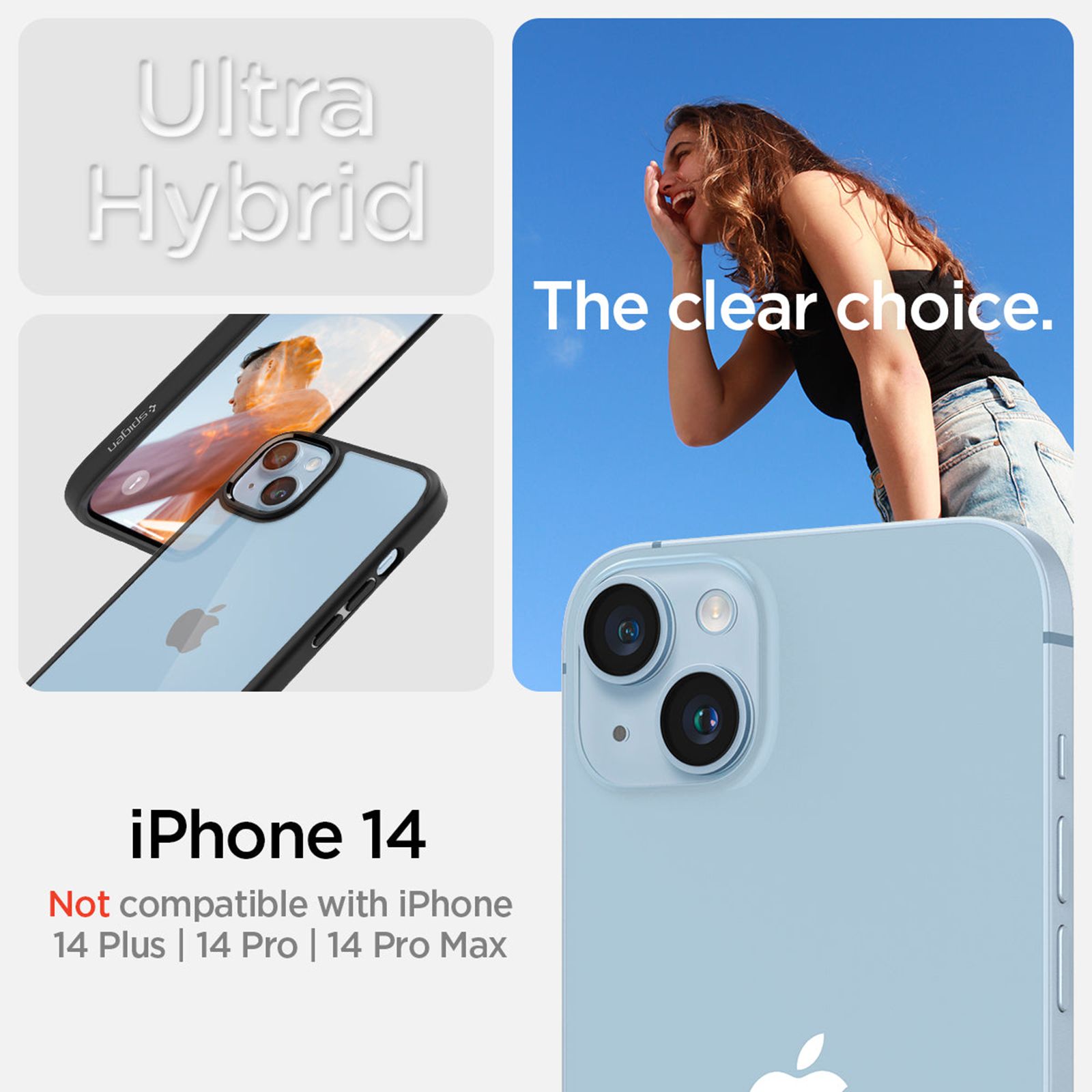 spigen Ultra Hybrid TPU & Polycarbonate Back Case for Apple iPhone 14 (Wireless Charging Compatible, Matte Black)_6