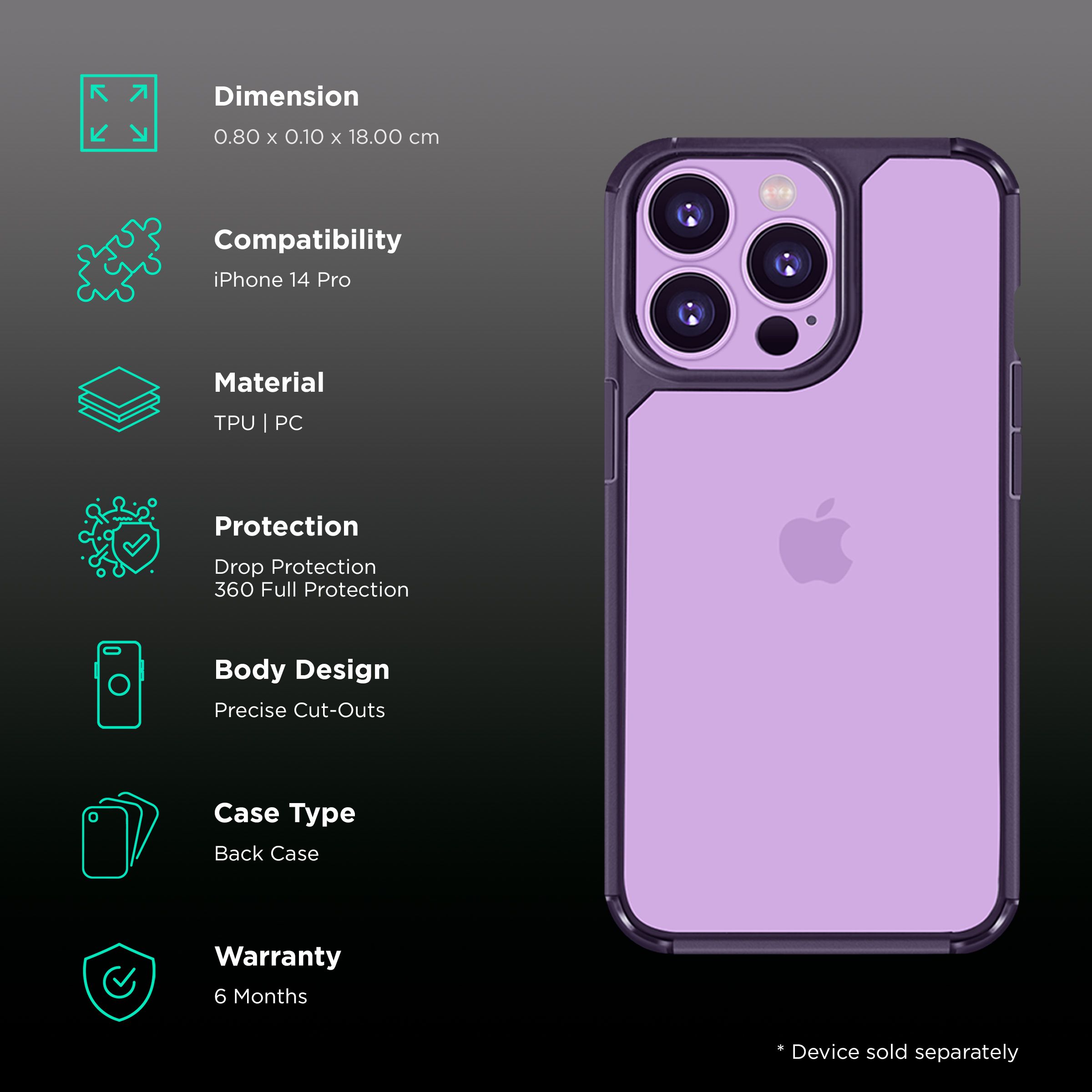 GRIPP Defender Hard TPU, Polycarbonate Back Case for Apple iPhone 14 Pro (Drop Protection, Purple) GRIPP Defender Hard TPU, Polycarbonate Back Case for Apple iPhone 14 Pro (Drop Protection, Purple)_2