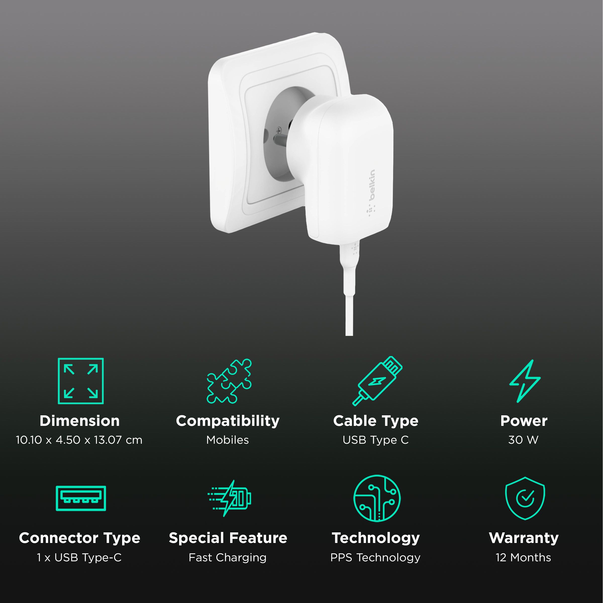 belkin BoostCharge 30W Type C Fast Charger (Adapter Only, Dynamic PPS Technology, White) belkin BoostCharge 30W Type C Fast Charger (Adapter Only, Dynamic PPS Technology, White)_2
