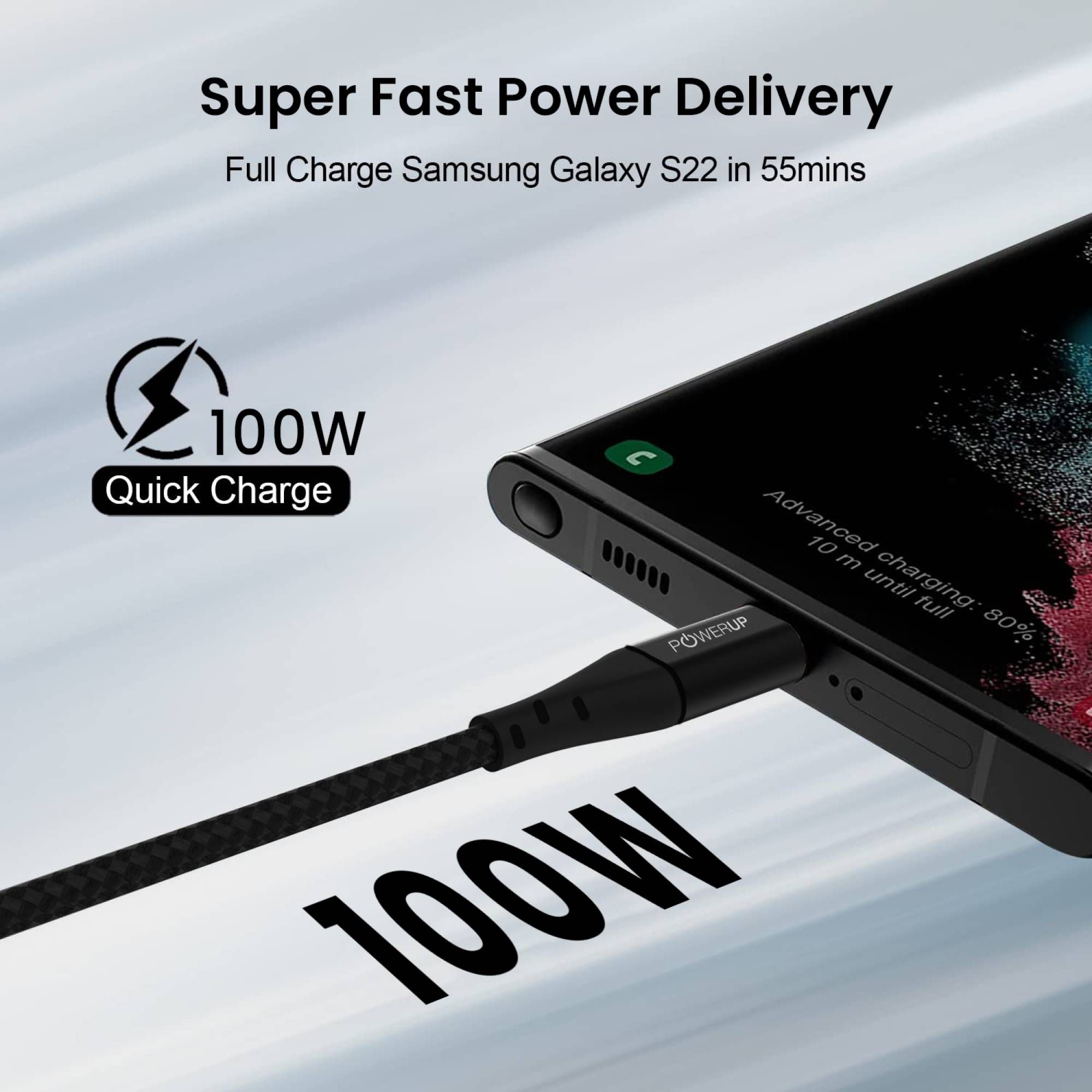 POWERUP Type C to Type C 6.6 Feet (2 M) Cable (Super Fast Power Delivery, Black)_6