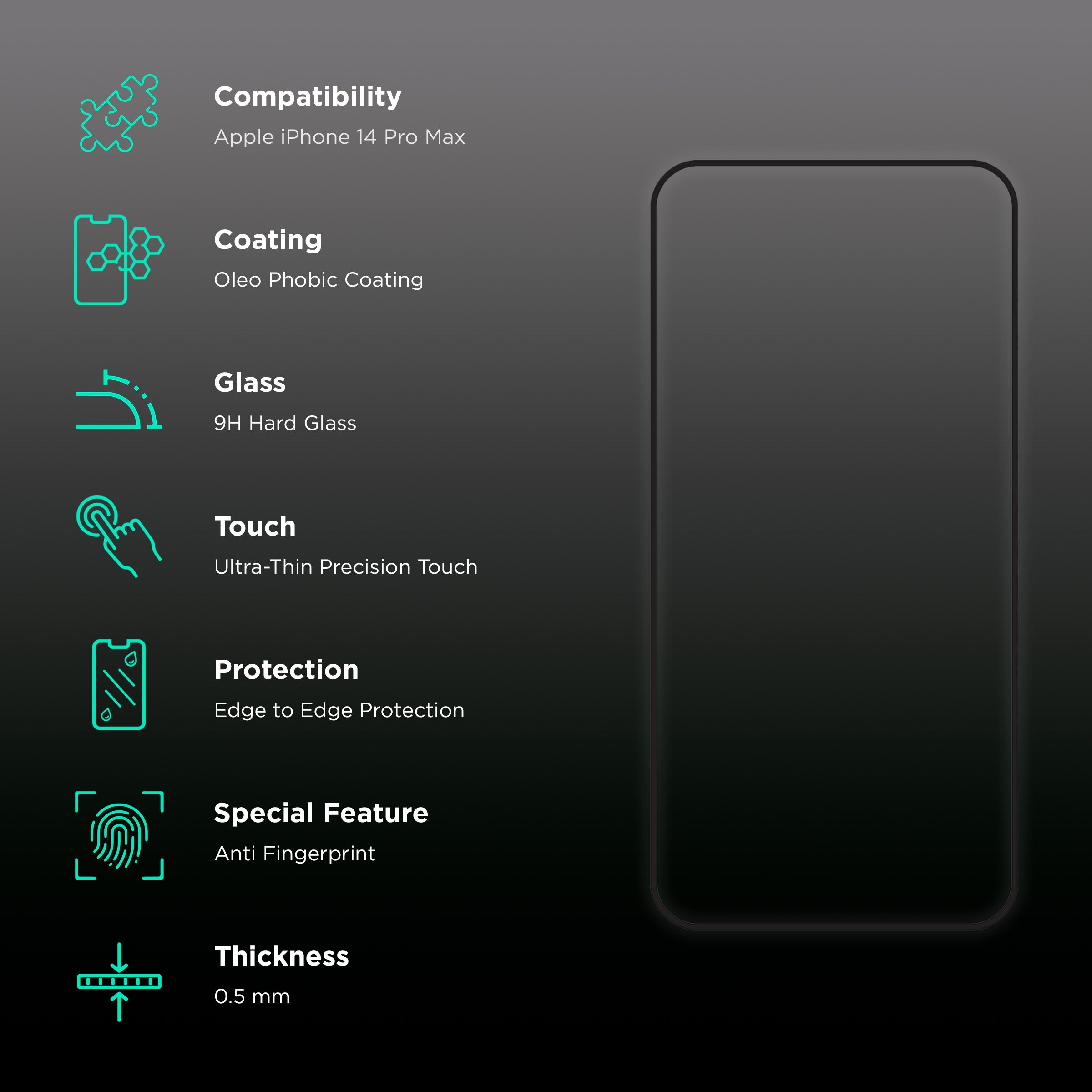 HYPHEN DEFENDR Tempered Glass for Apple iPhone 14 Pro Max (Full Coverage)_3