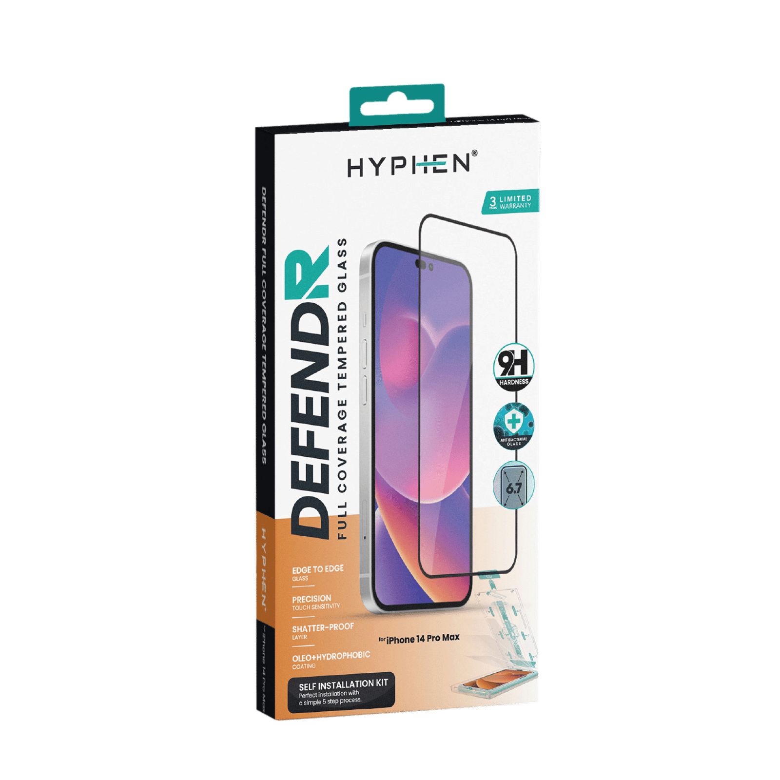 HYPHEN DEFENDR Tempered Glass for Apple iPhone 14 Pro Max (Full Coverage)_8