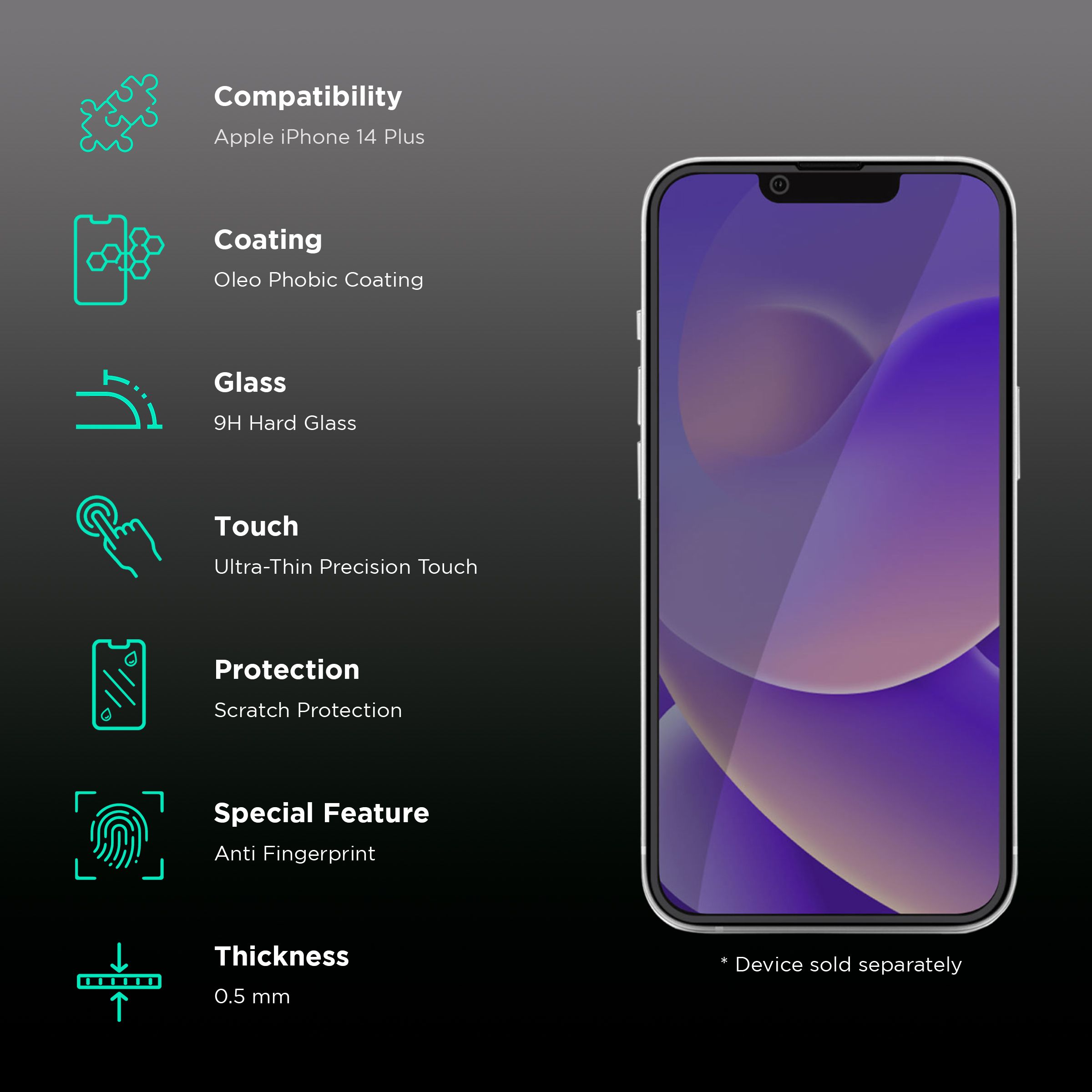 HYPHEN DEFENDR Privacy Tempered Glass for Apple iPhone 14 Plus (9H Hardness)_3